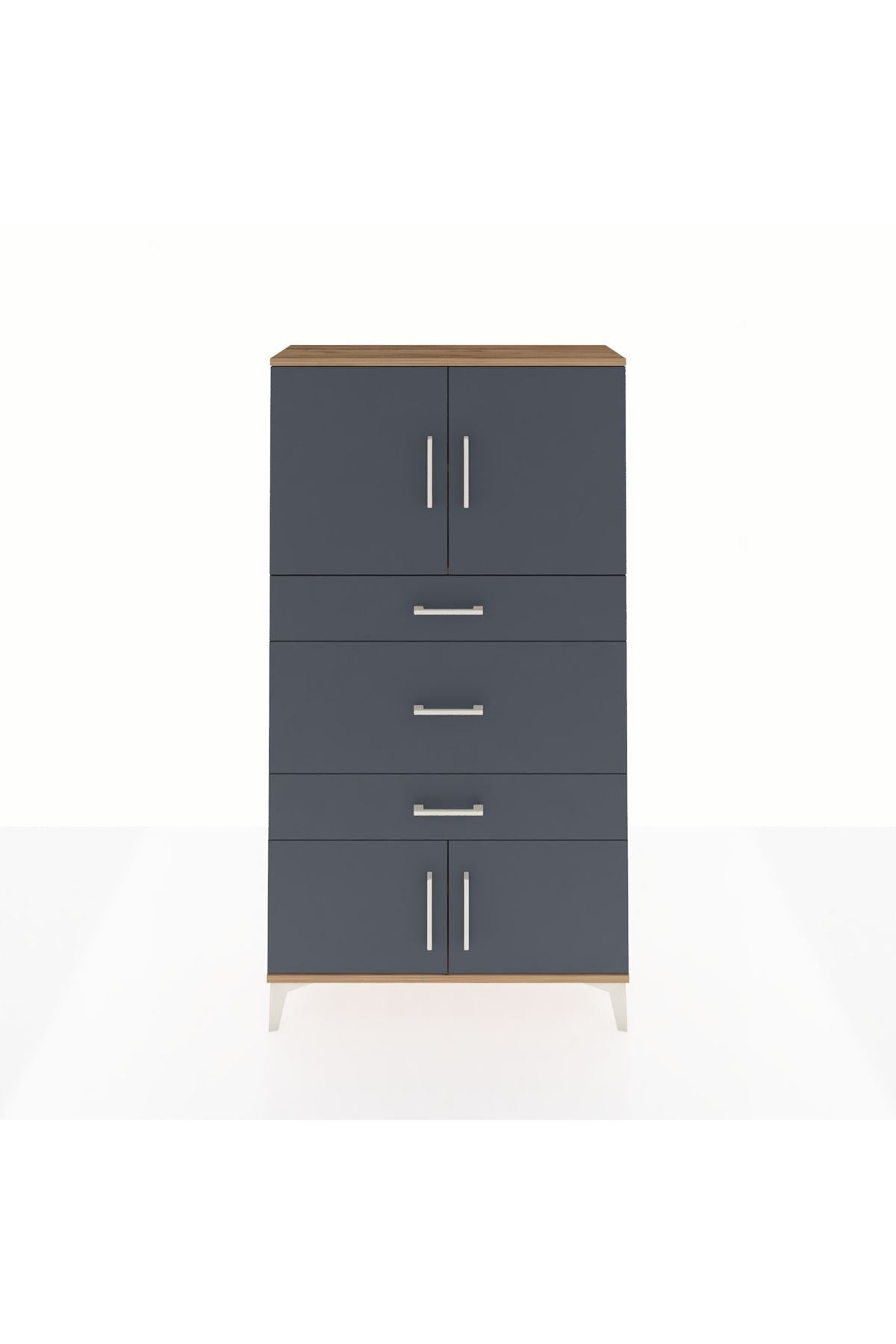 Arges Dolap 2 Raflı 3 Çekmeceli 4 Kapaklı 88x30x163 Çam-Antrasit