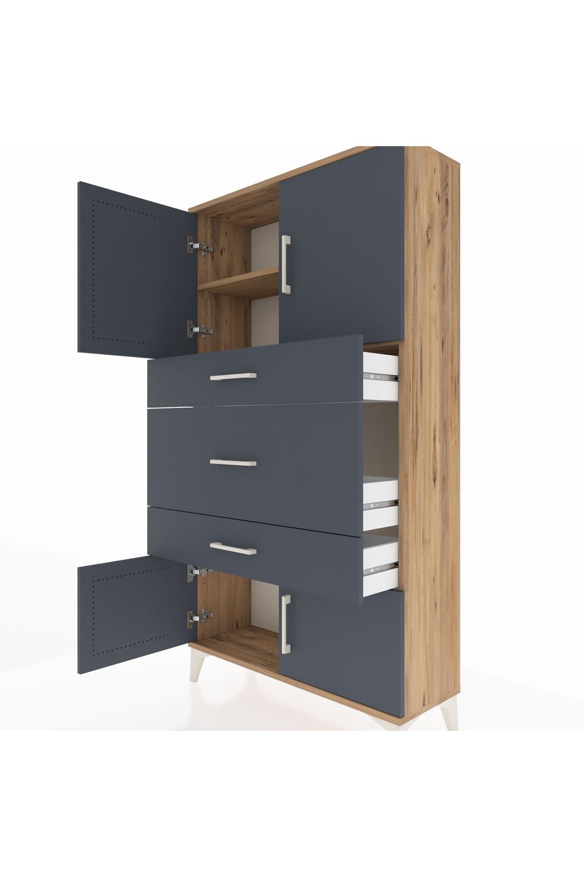 Arges Dolap 2 Raflı 3 Çekmeceli 4 Kapaklı 88x30x163 Çam-Antrasit