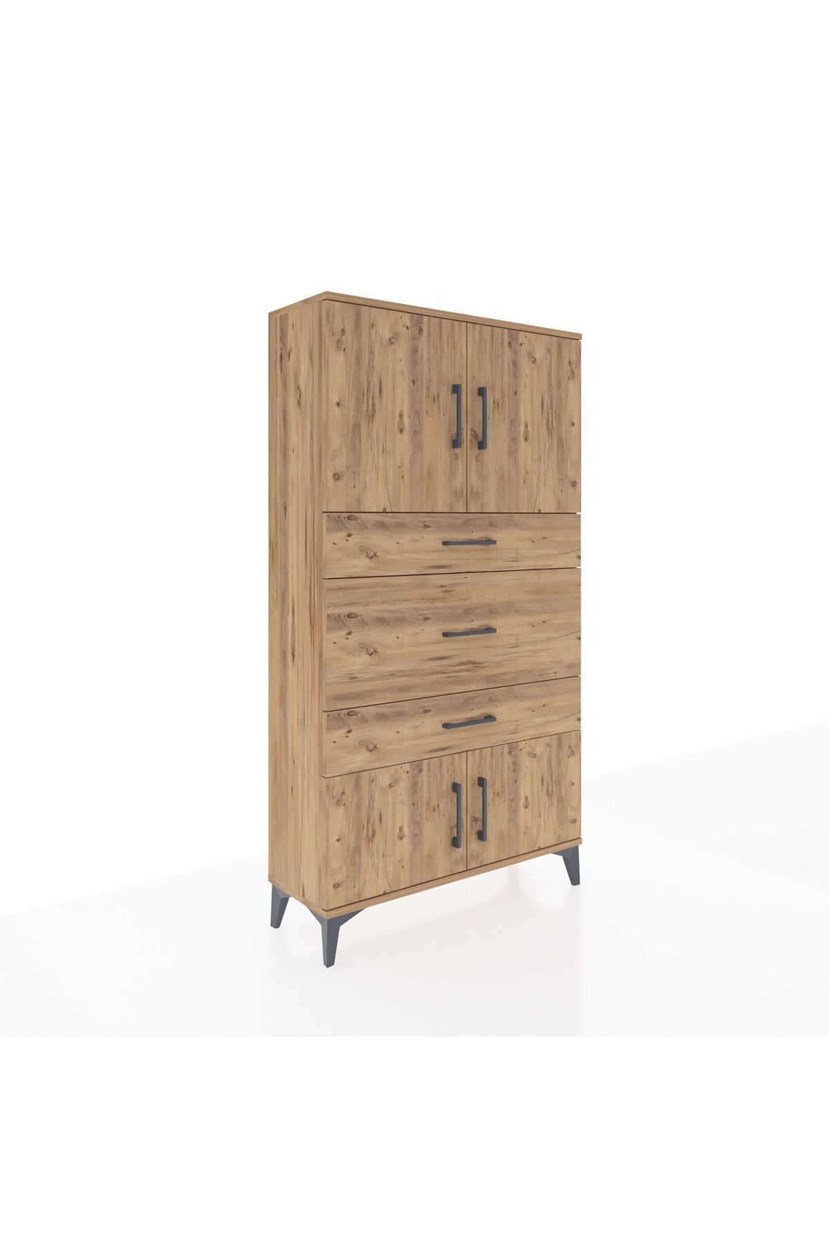 Arges Dolap 2 Raflı 3 Çekmeceli 4 Kapaklı 88x30x163 Çam-Çam