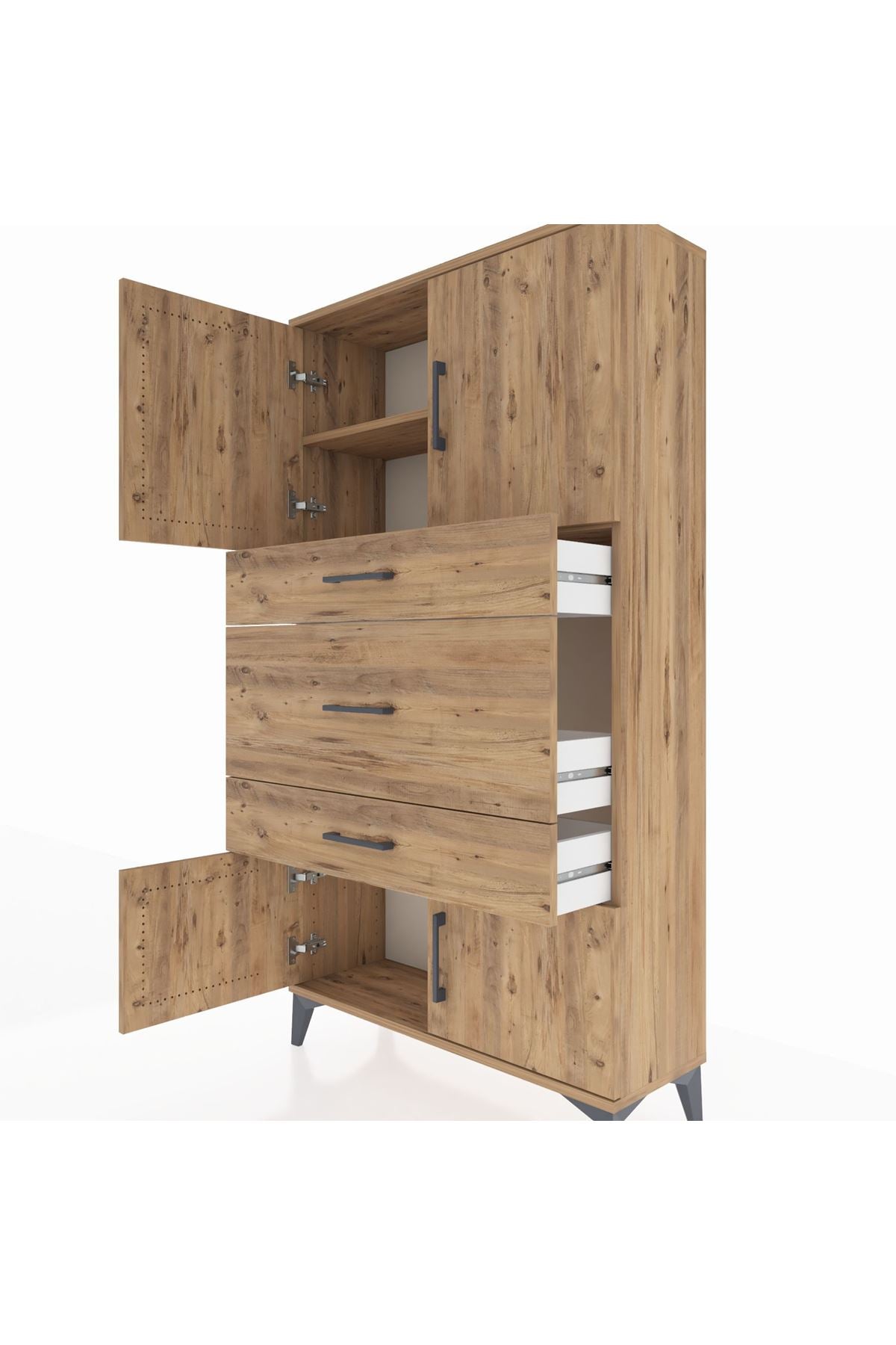 Arges Dolap 2 Raflı 3 Çekmeceli 4 Kapaklı 88x30x163 Çam-Çam