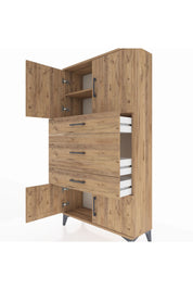 Arges Dolap 2 Raflı 3 Çekmeceli 4 Kapaklı 88x30x163 Çam-Çam