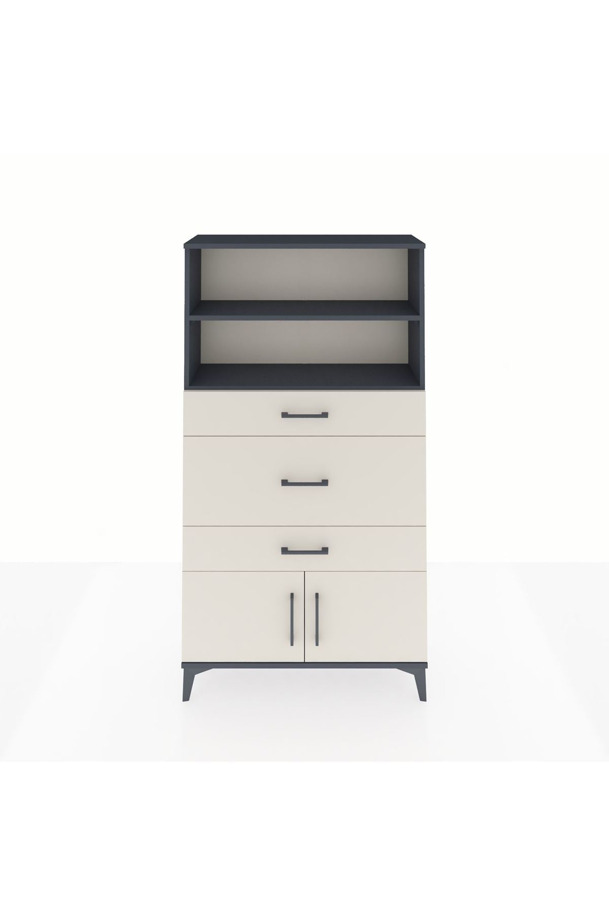 Arges Dolap 2 Raflı 3 Çekmeceli 2 Kapaklı 88x30x163 Antrasit-Aytaşı