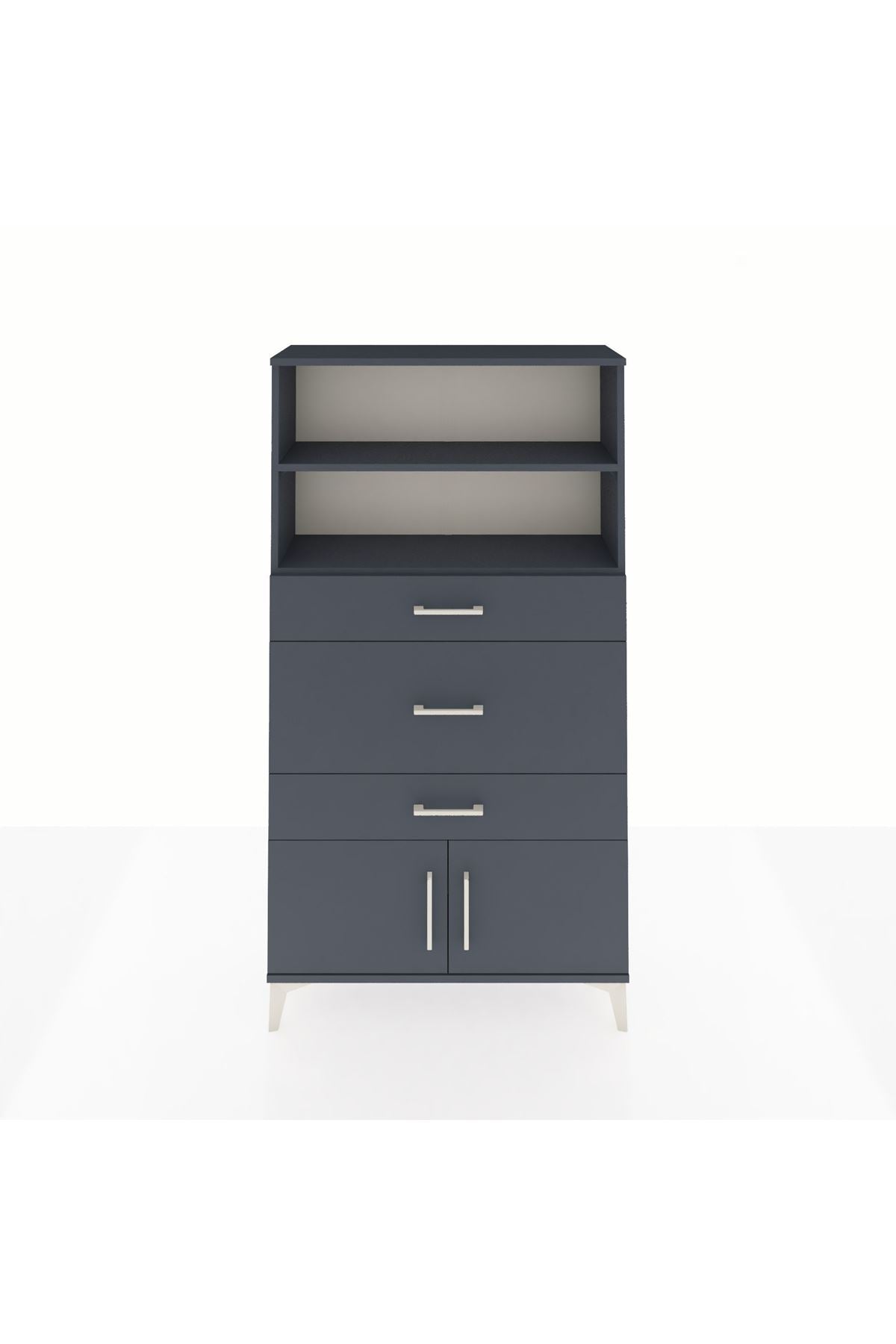 Arges Dolap 2 Raflı 3 Çekmeceli 2 Kapaklı 88x30x163 Antrasit-Antrasit