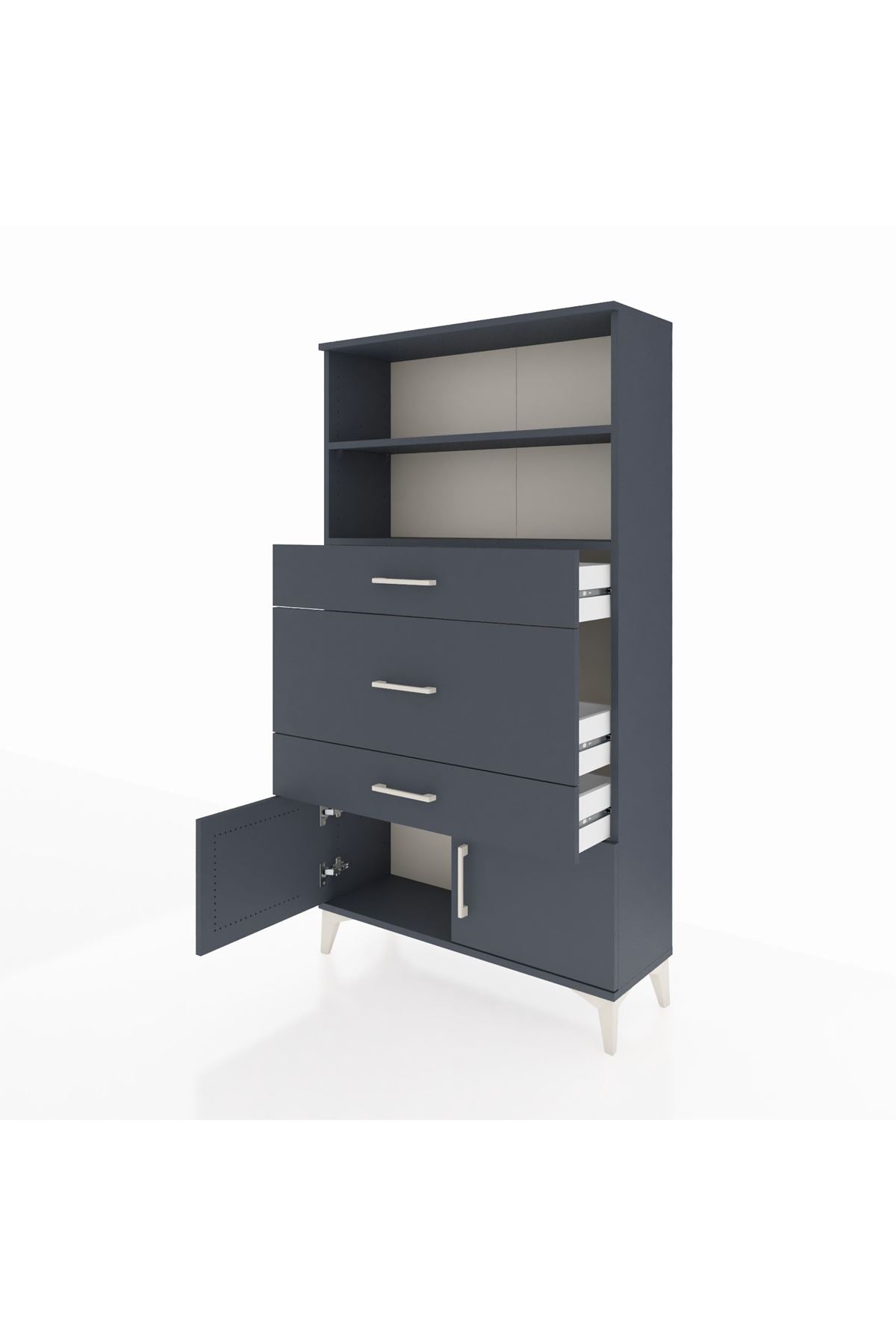 Arges Dolap 2 Raflı 3 Çekmeceli 2 Kapaklı 88x30x163 Antrasit-Antrasit