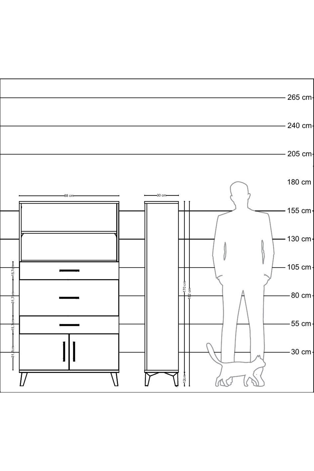 Arges Dolap 2 Raflı 3 Çekmeceli 2 Kapaklı 88x30x163 Antrasit-Antrasit