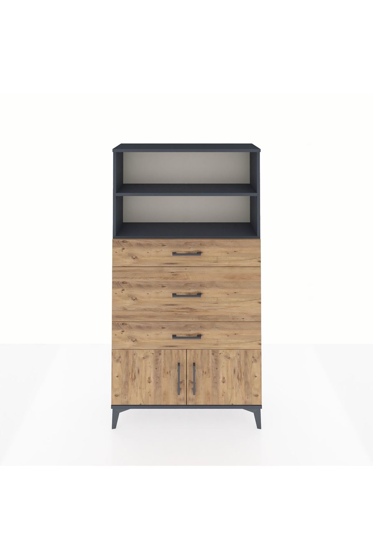 Arges Dolap 2 Raflı 3 Çekmeceli 2 Kapaklı 88x30x163 Antrasit-Çam