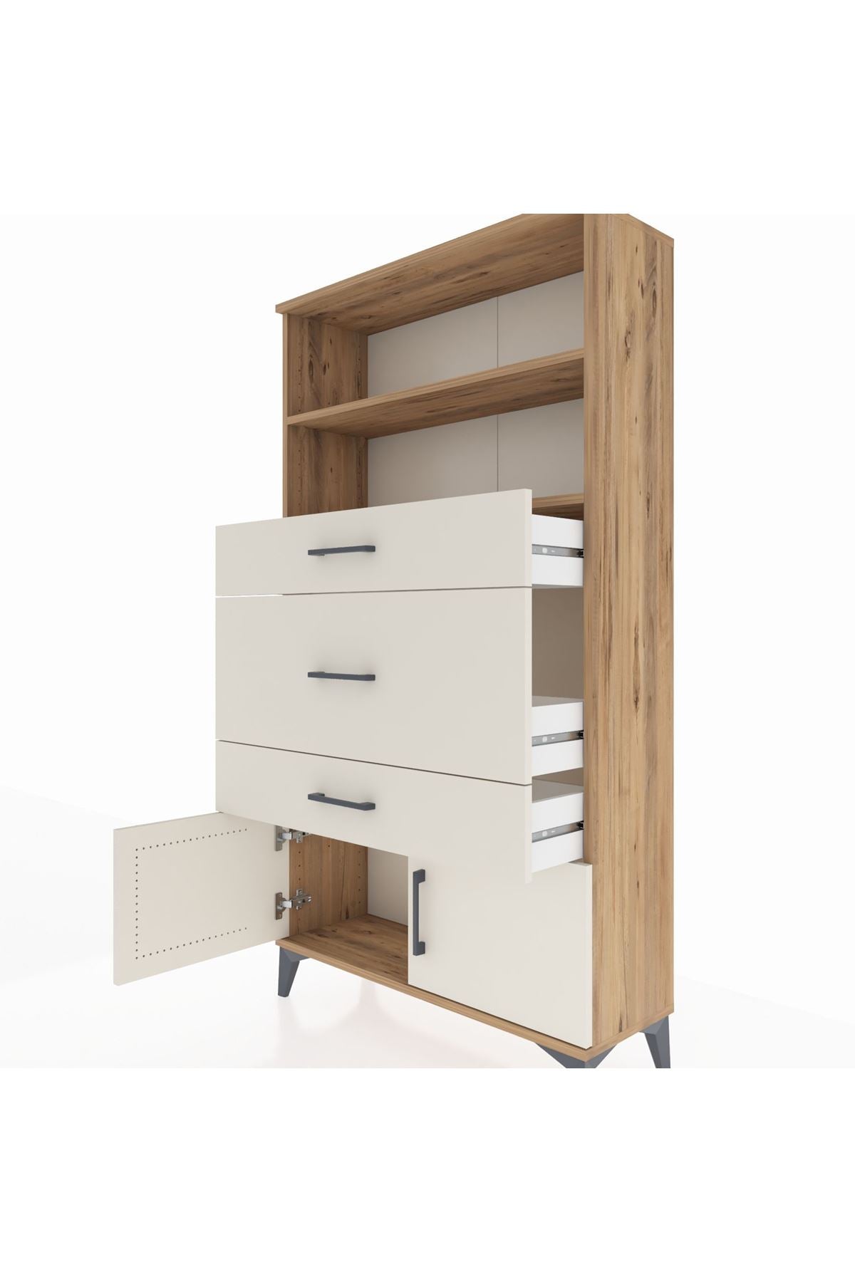 Arges Dolap 2 Raflı 3 Çekmeceli 2 Kapaklı 88x30x163 Çam-Aytaşı