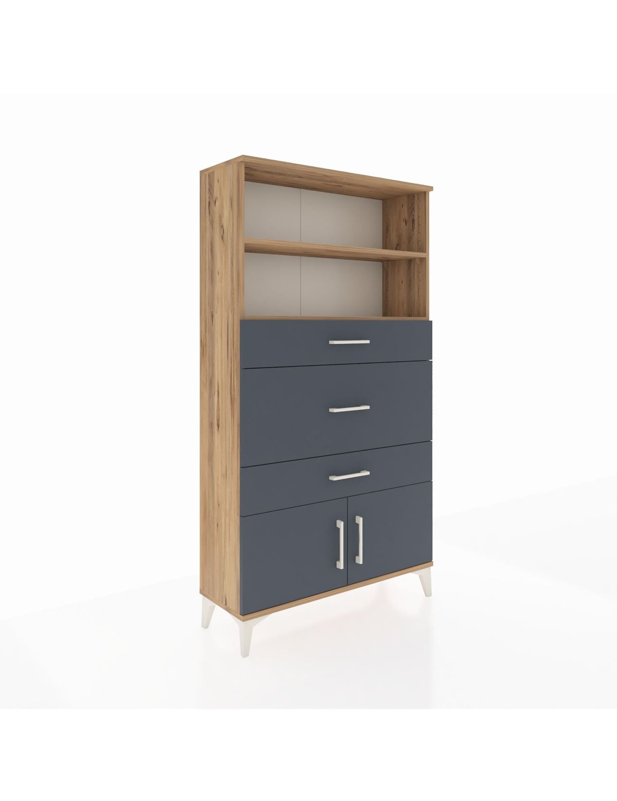 Arges Dolap 2 Raflı 3 Çekmeceli 2 Kapaklı 88x30x163 Çam-Antrasit