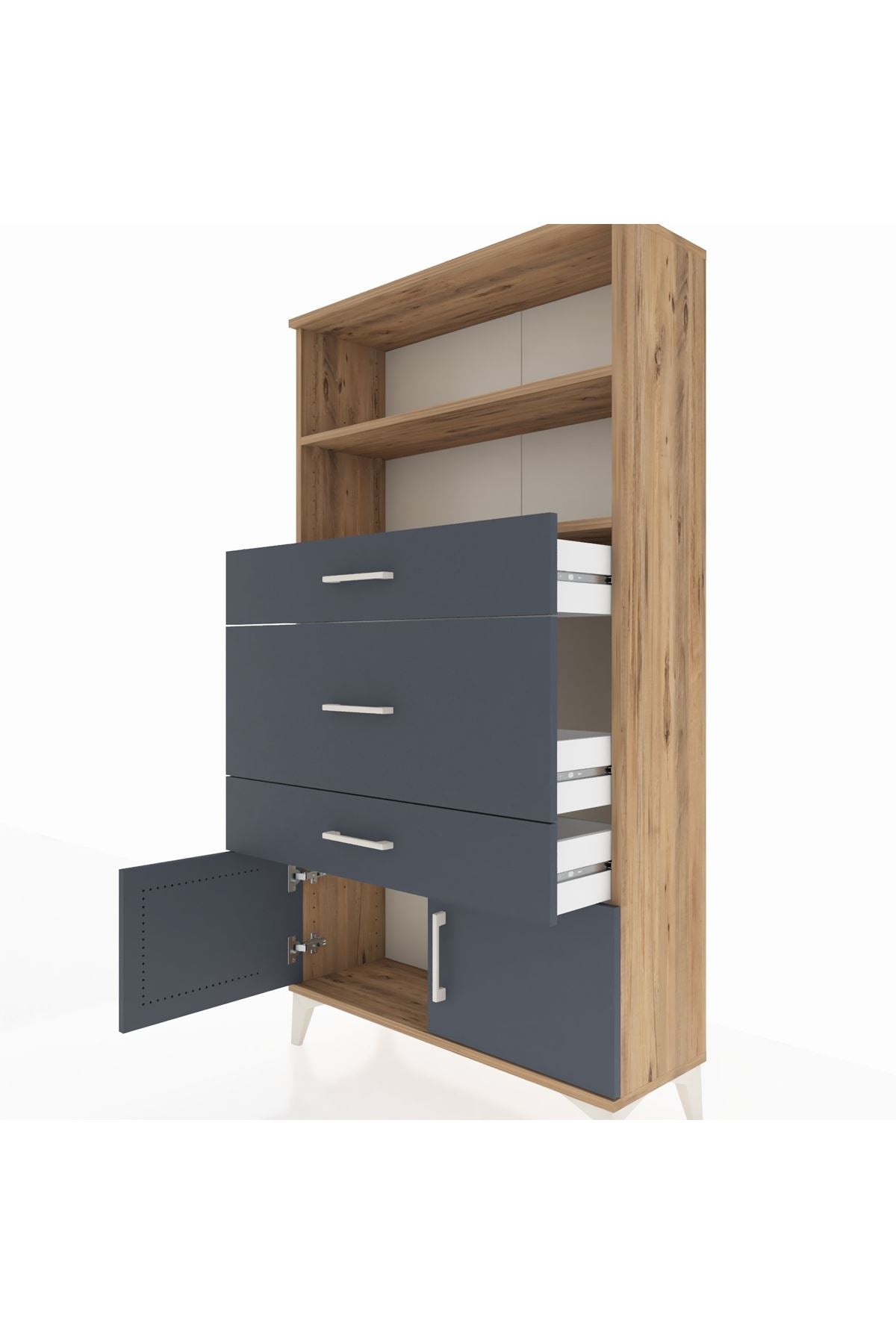 Arges Dolap 2 Raflı 3 Çekmeceli 2 Kapaklı 88x30x163 Çam-Antrasit