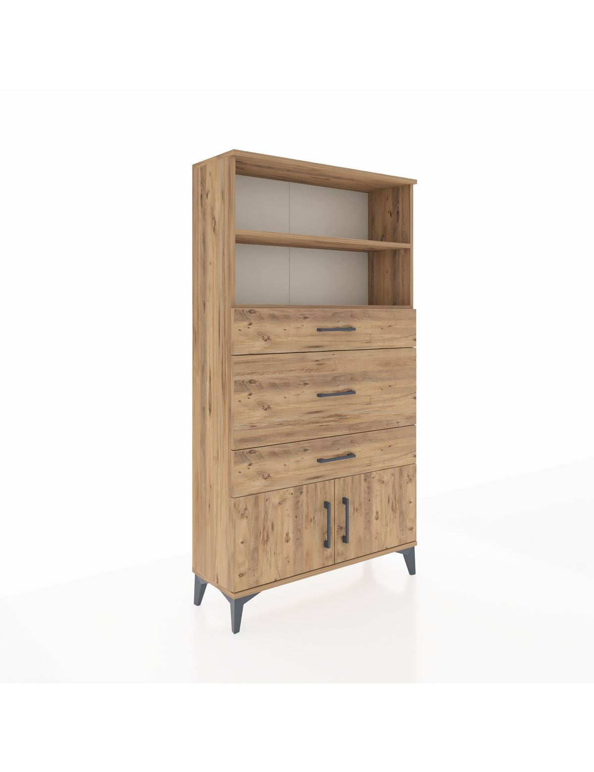 Arges Dolap 2 Raflı 3 Çekmeceli 2 Kapaklı 88x30x163 Çam-Çam