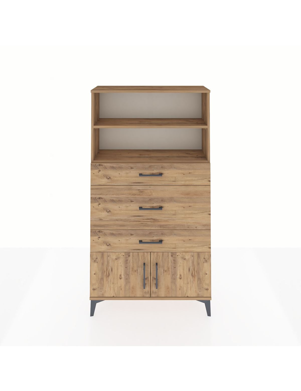 Arges Dolap 2 Raflı 3 Çekmeceli 2 Kapaklı 88x30x163 Çam-Çam