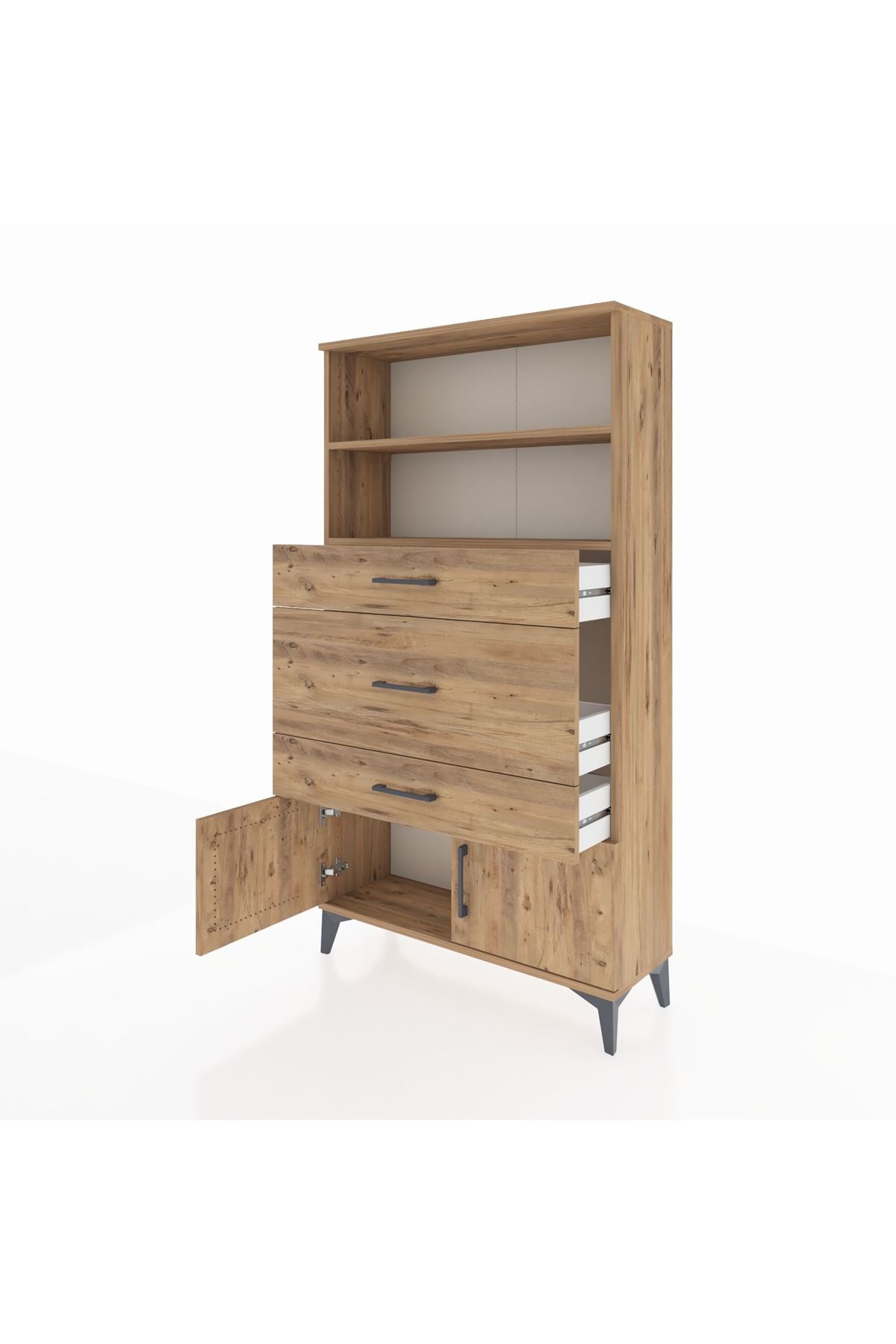 Arges Dolap 2 Raflı 3 Çekmeceli 2 Kapaklı 88x30x163 Çam-Çam