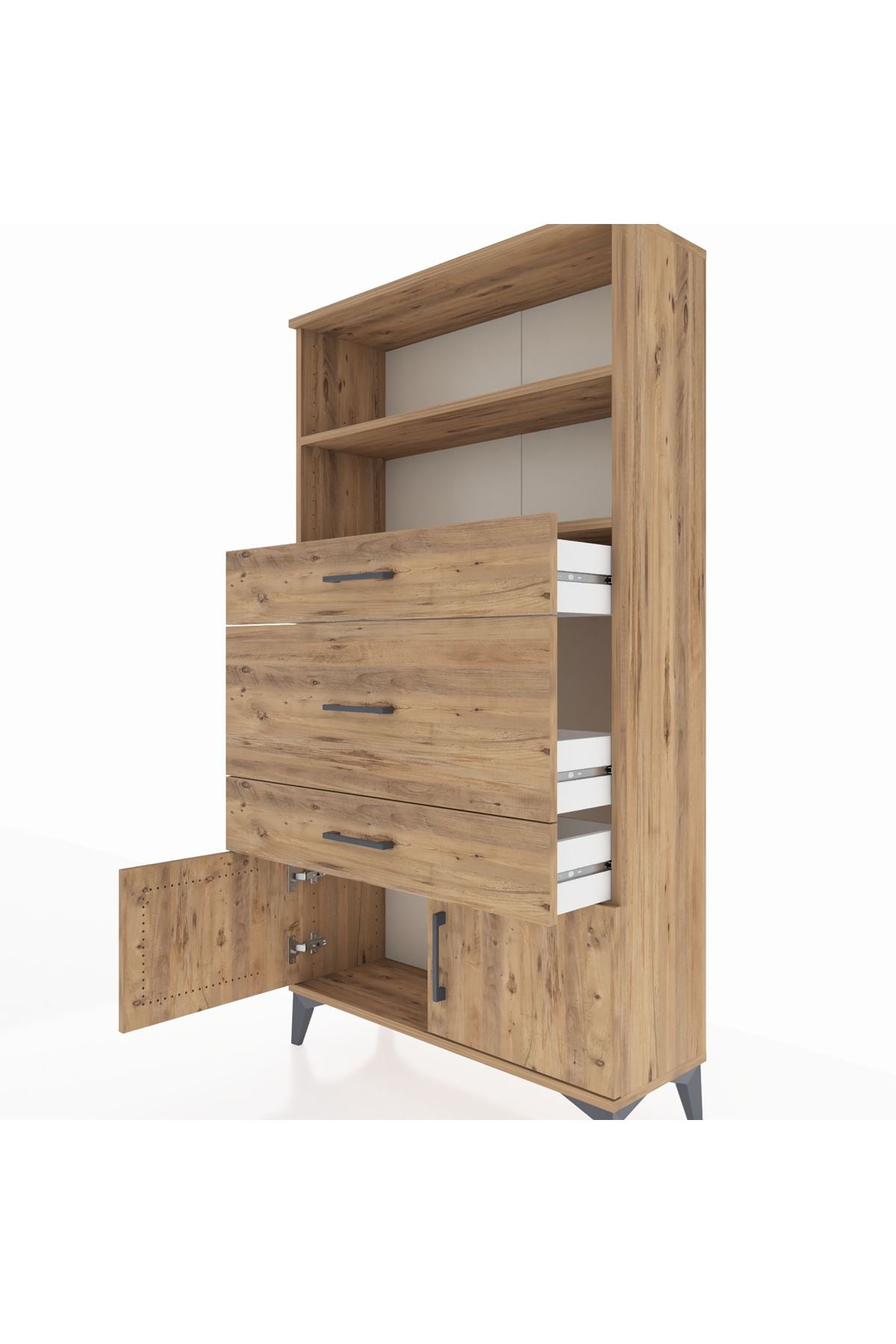 Arges Dolap 2 Raflı 3 Çekmeceli 2 Kapaklı 88x30x163 Çam-Çam