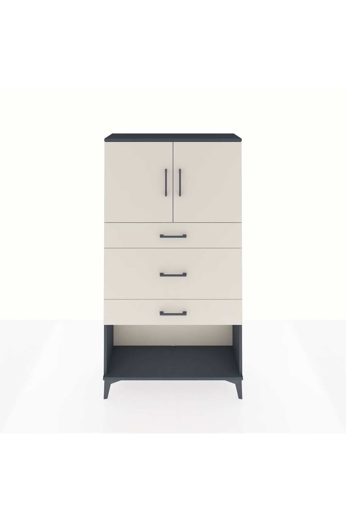 Arges Dolap 2 Raflı 3 Çekmeceli 2 Kapaklı 88x30x163 Antrasit-Aytaşı