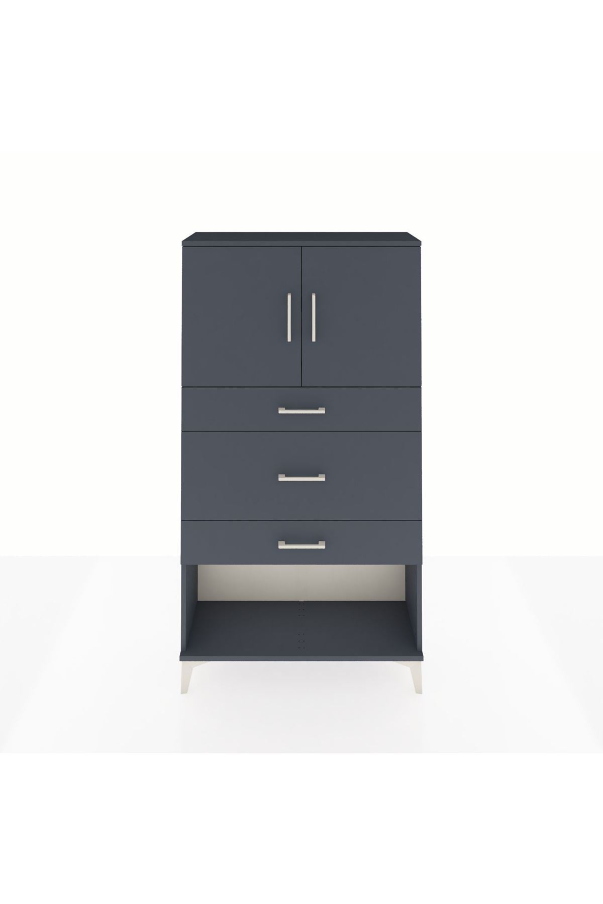 Arges Dolap 2 Raflı 3 Çekmeceli 2 Kapaklı 88x30x163 Antrasit-Antrasit