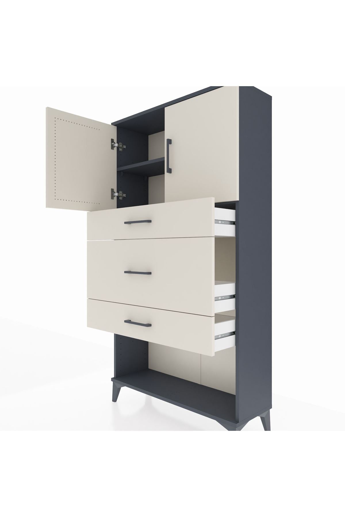 Arges Dolap 2 Raflı 3 Çekmeceli 2 Kapaklı 88x30x163 Antrasit-Aytaşı