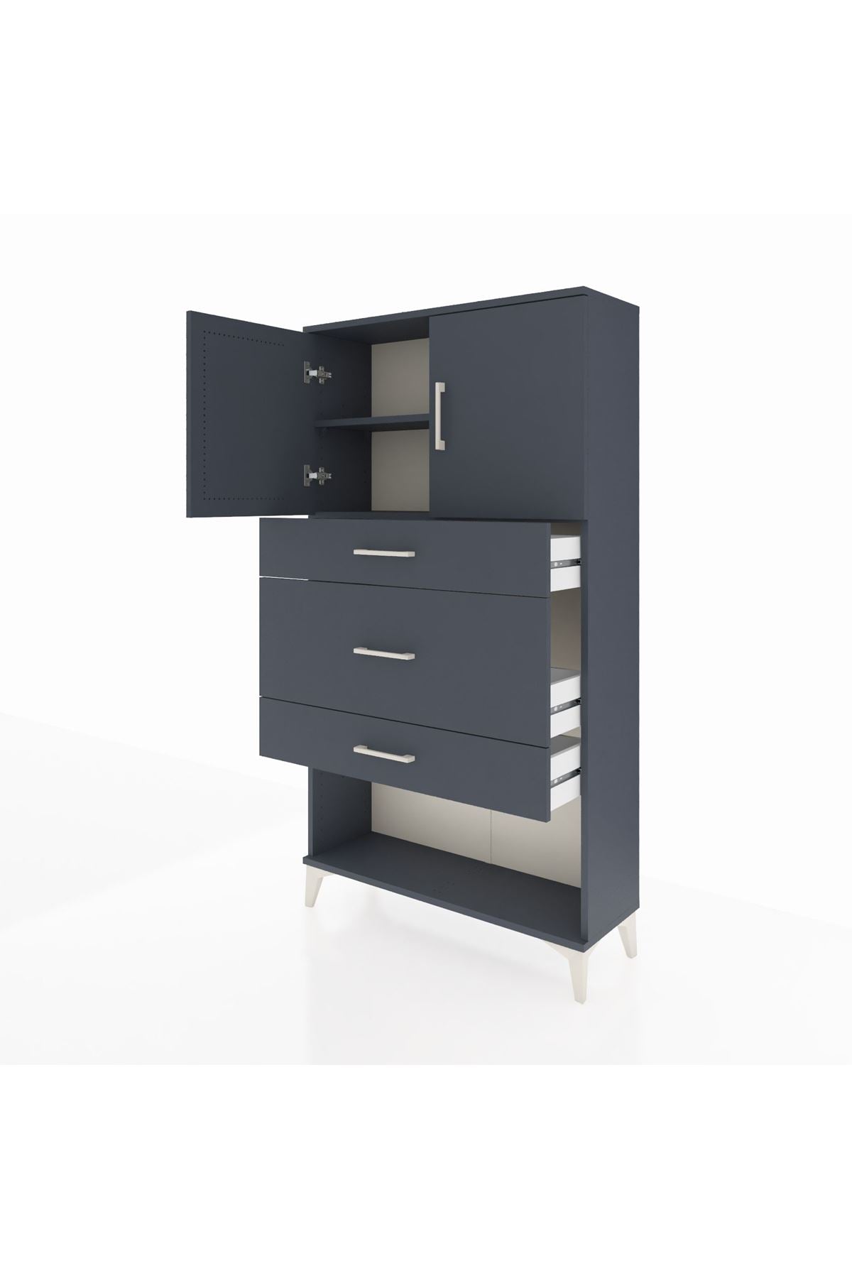 Arges Dolap 2 Raflı 3 Çekmeceli 2 Kapaklı 88x30x163 Antrasit-Antrasit