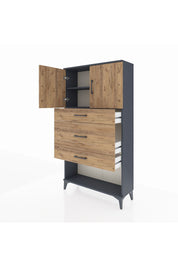 Arges Dolap 2 Raflı 3 Çekmeceli 2 Kapaklı 88x30x163 Antrasit-Çam