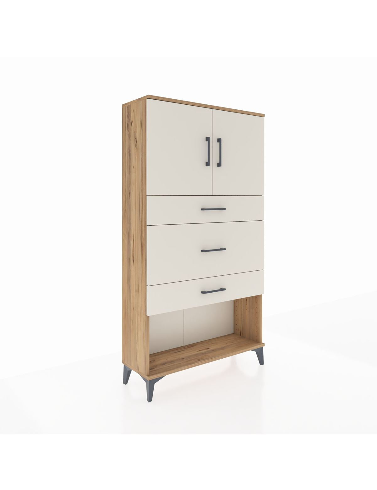 Arges Dolap 2 Raflı 3 Çekmeceli 2 Kapaklı 88x30x163 Çam-Aytaşı