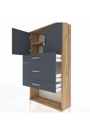 Arges Dolap 2 Raflı 3 Çekmeceli 2 Kapaklı 88x30x163 Çam-Antrasit