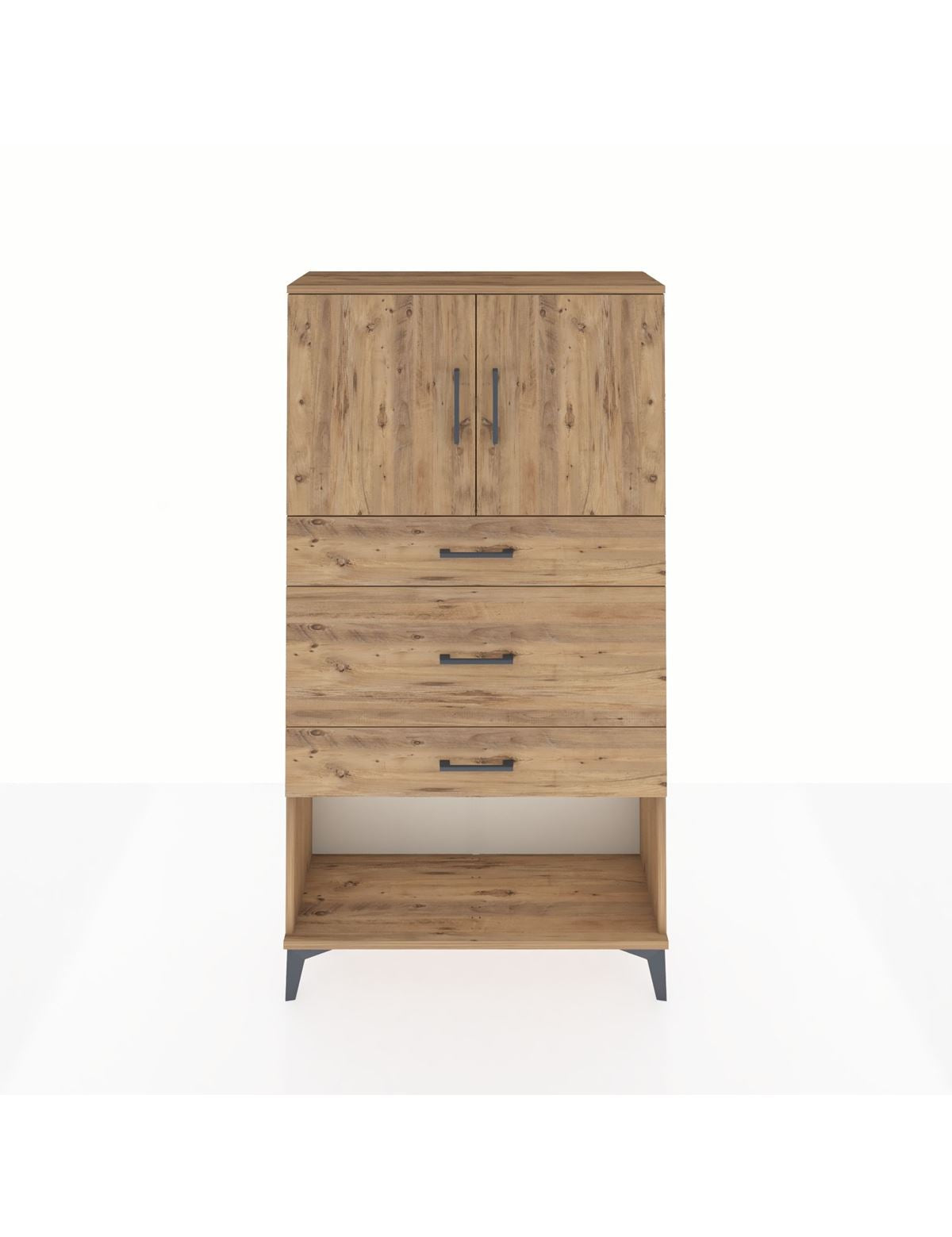 Arges Dolap 2 Raflı 3 Çekmeceli 2 Kapaklı 88x30x163 Çam-Çam