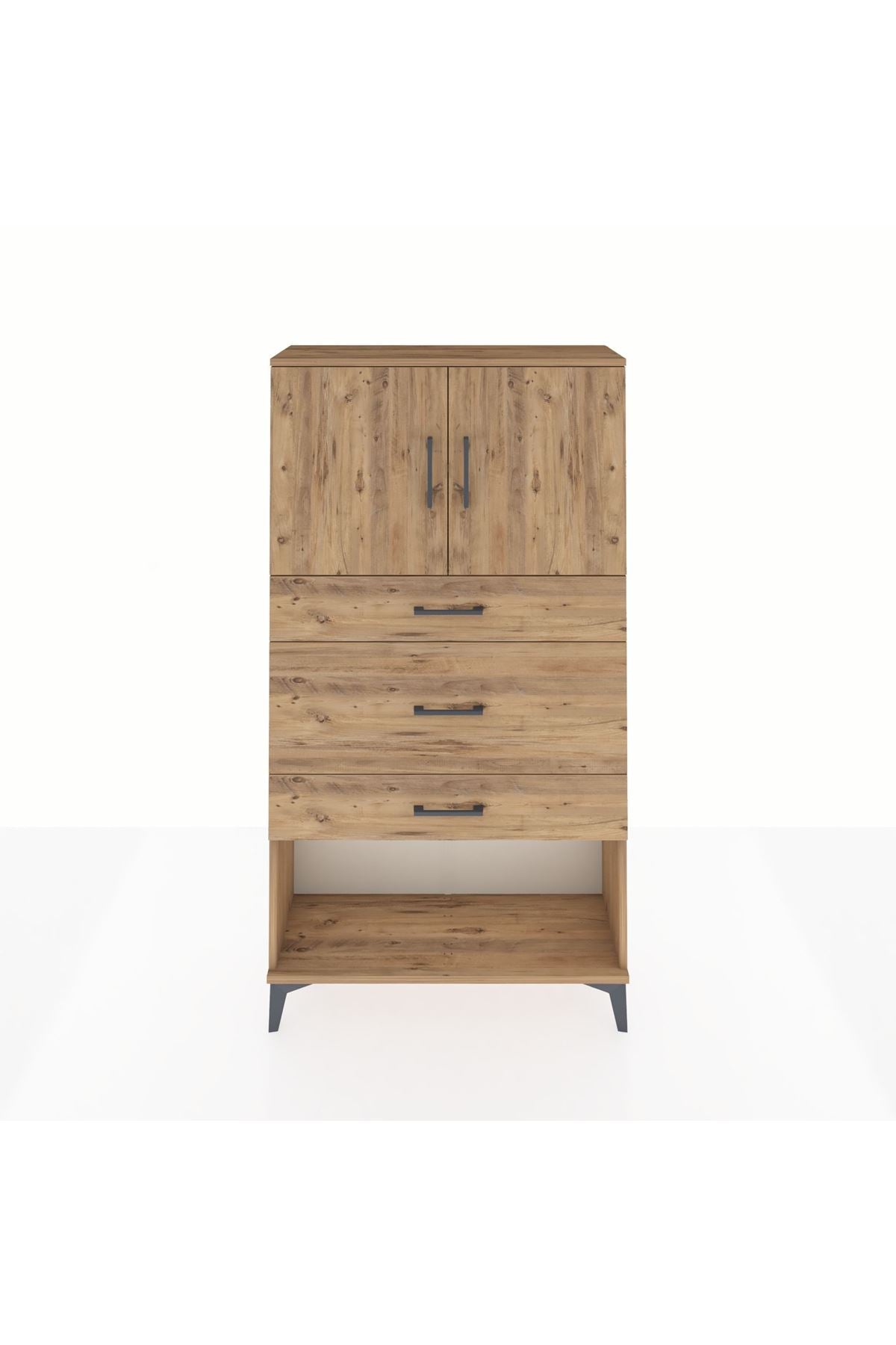 Arges Dolap 2 Raflı 3 Çekmeceli 2 Kapaklı 88x30x163 Çam-Çam