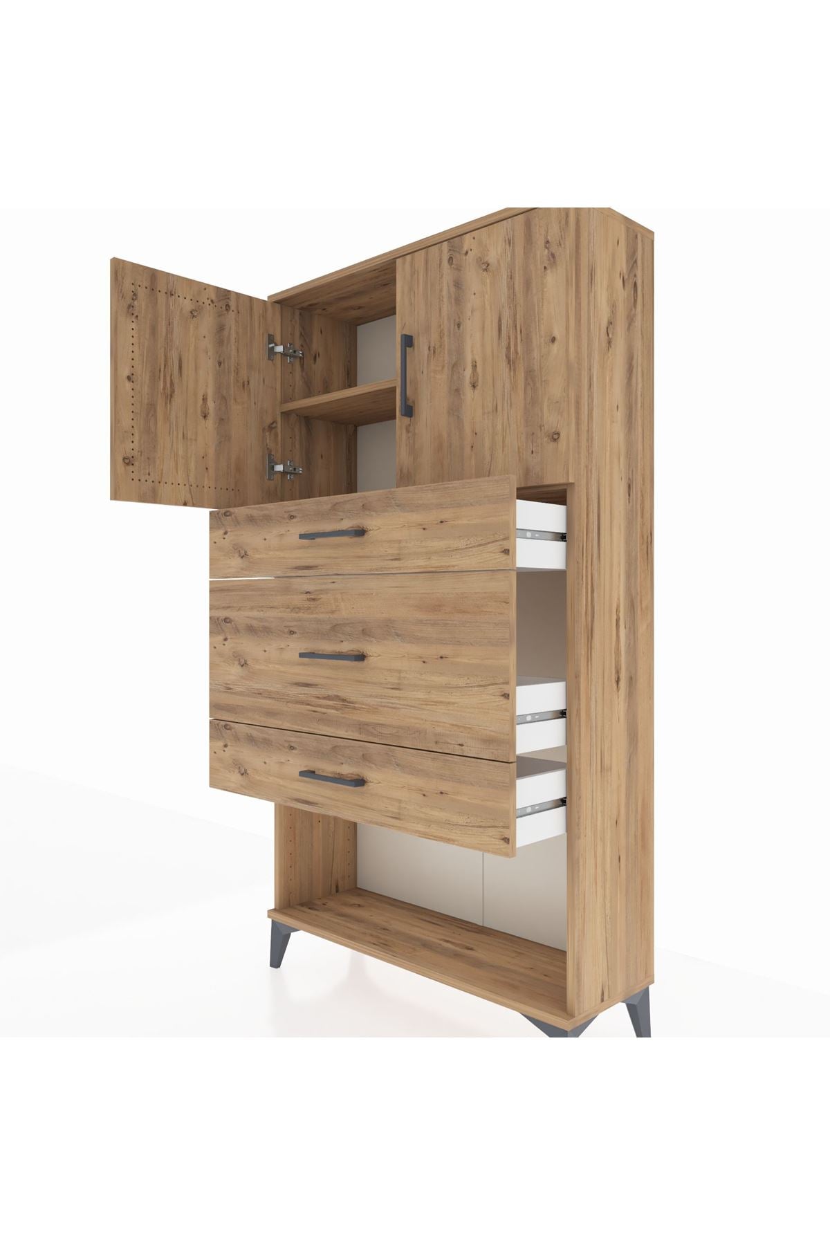 Arges Dolap 2 Raflı 3 Çekmeceli 2 Kapaklı 88x30x163 Çam-Çam