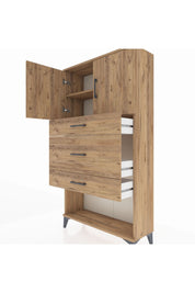 Arges Dolap 2 Raflı 3 Çekmeceli 2 Kapaklı 88x30x163 Çam-Çam