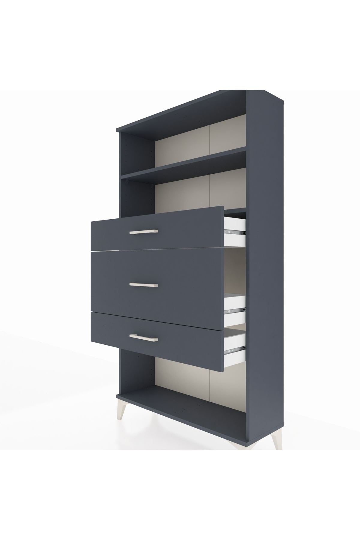 Arges Dolap 2 Raflı 3 Çekmeceli 88x30x163 Antrasit-Antrasit