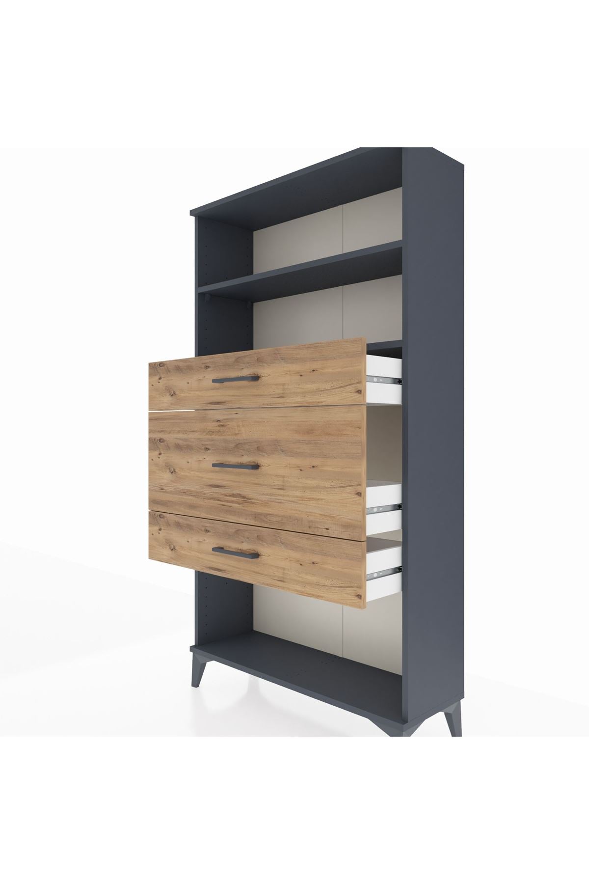 Arges Dolap 2 Raflı 3 Çekmeceli 88x30x163 Antrasit-Çam