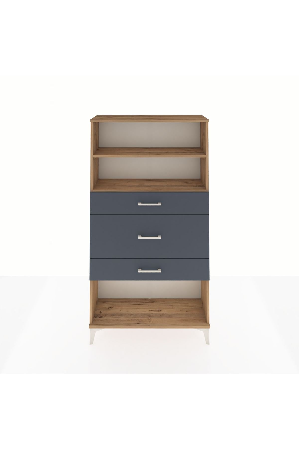 Arges Dolap 2 Raflı 3 Çekmeceli 88x30x163 Çam-Antrasit