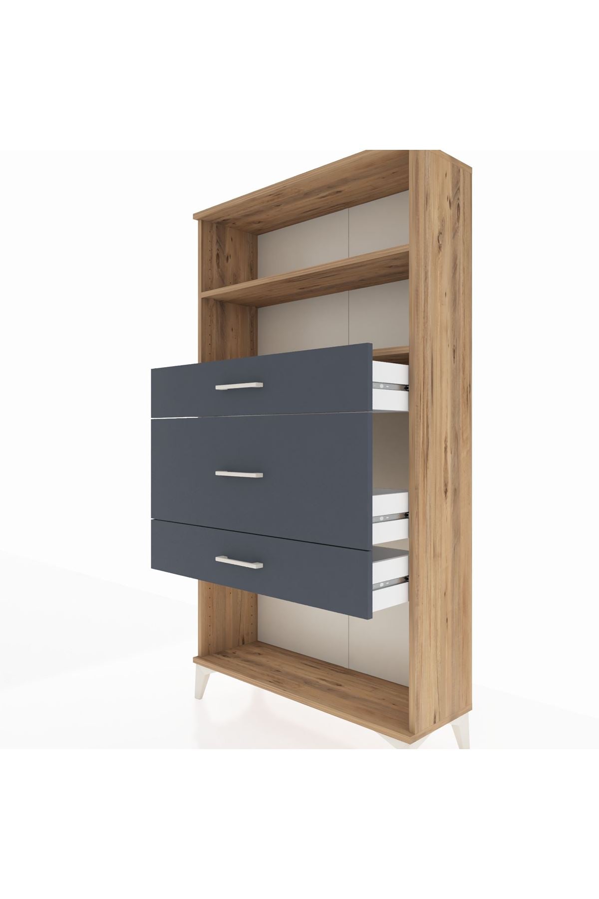 Arges Dolap 2 Raflı 3 Çekmeceli 88x30x163 Çam-Antrasit