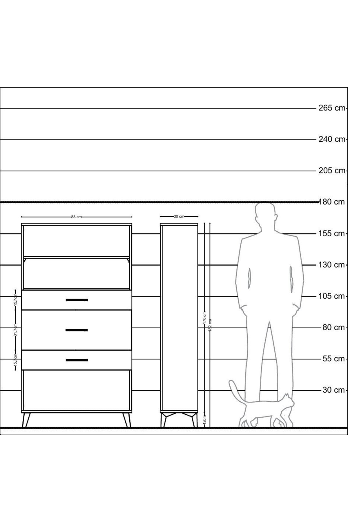 Arges Dolap 2 Raflı 3 Çekmeceli 88x30x163 Çam-Çam