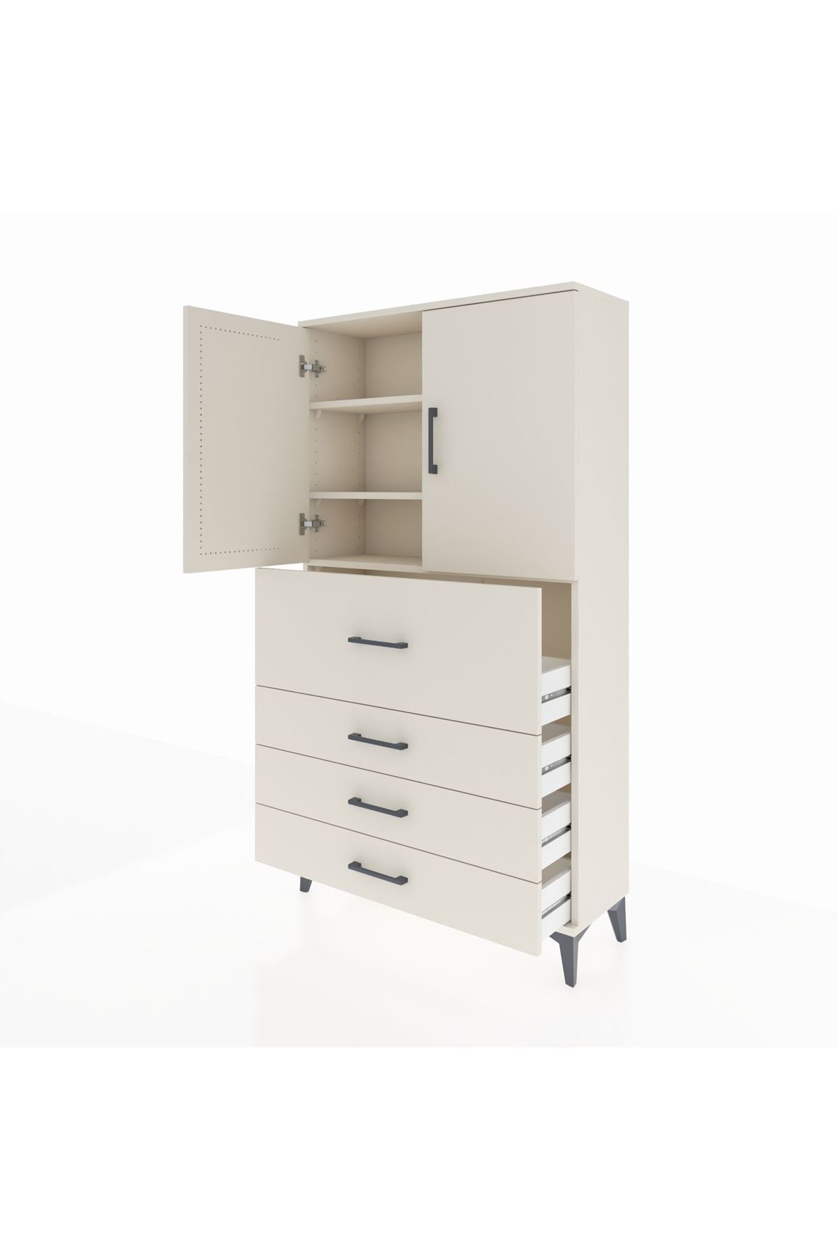 Arges Dolap 3 Raflı 4 Çekmeceli 2 Kapaklı 88x30x163 Aytaşı-Aytaşı