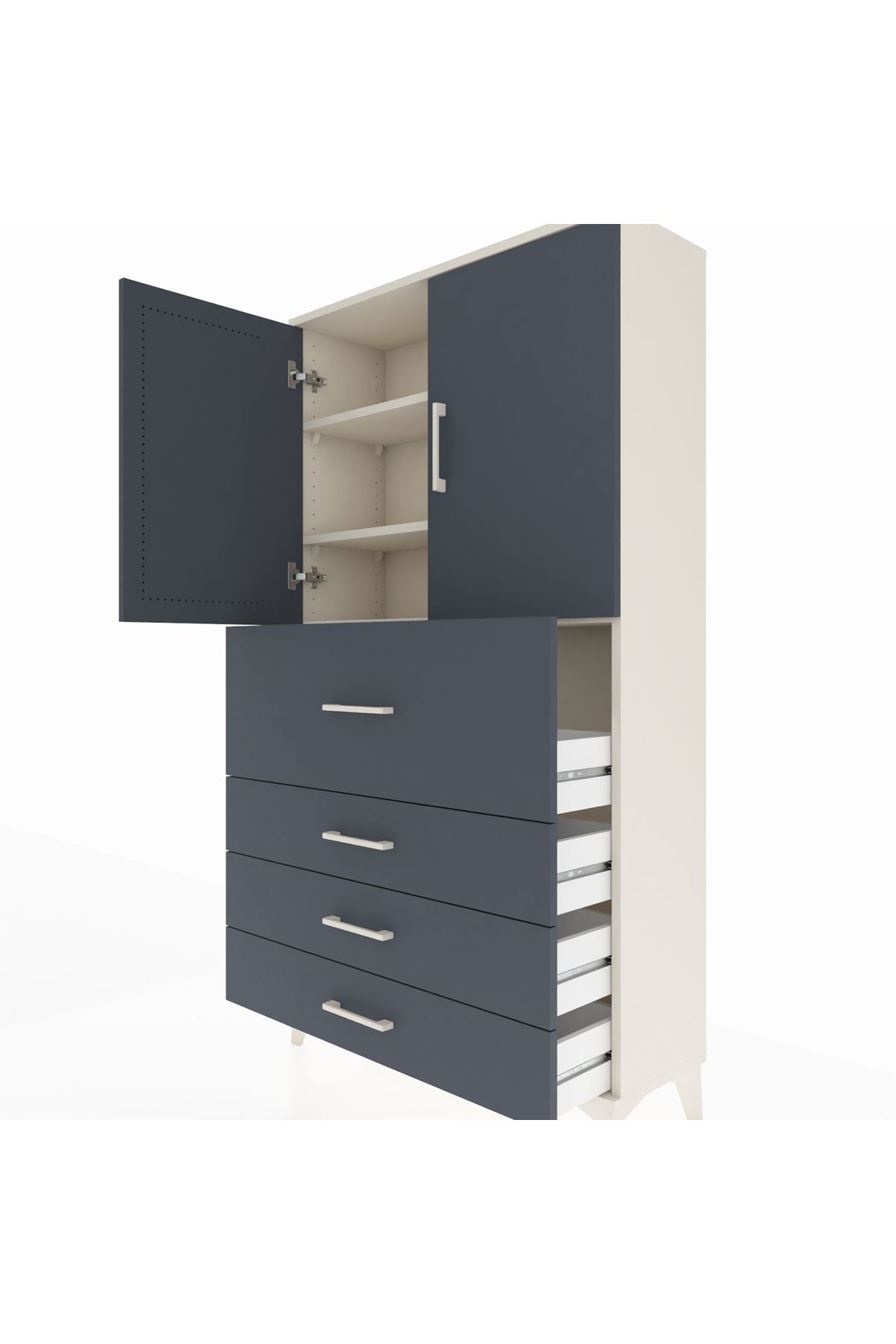 Arges Dolap 3 Raflı 4 Çekmeceli 2 Kapaklı 88x30x163 Aytaşı-Antrasit