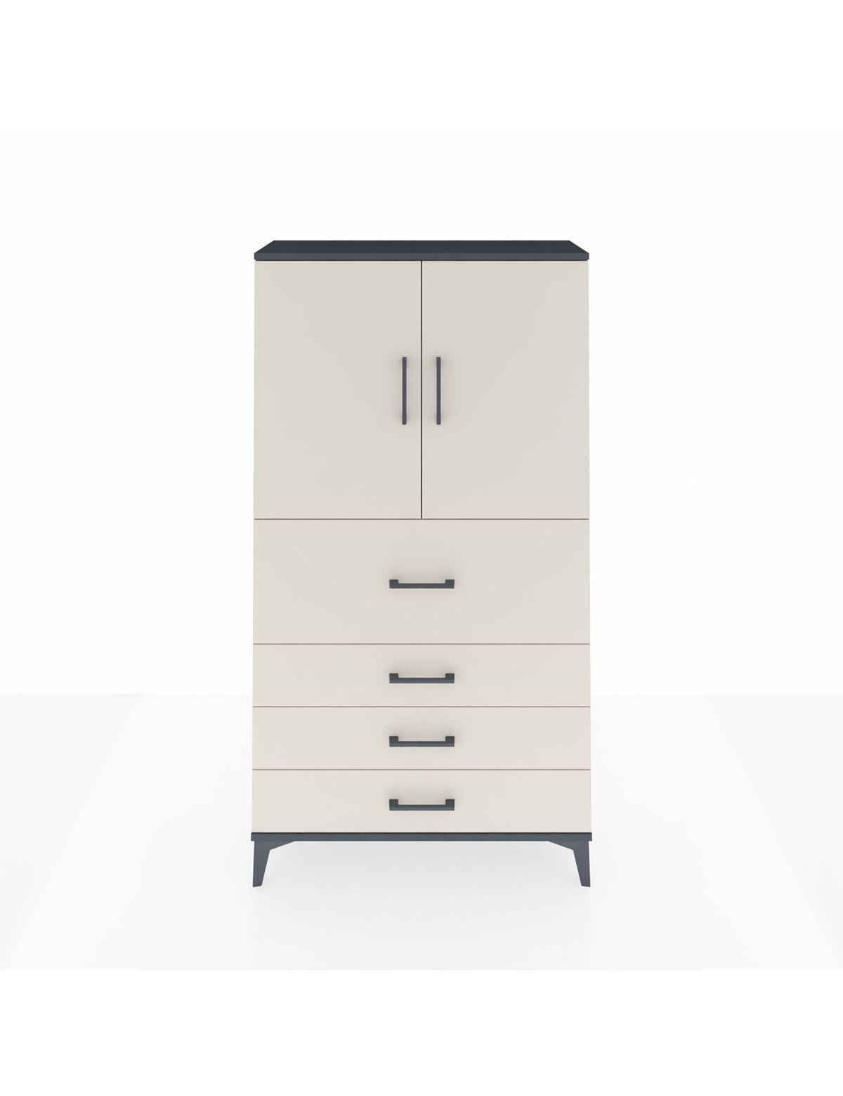 Arges Dolap 3 Raflı 4 Çekmeceli 2 Kapaklı 88x30x163 Antrasit-Aytaşı