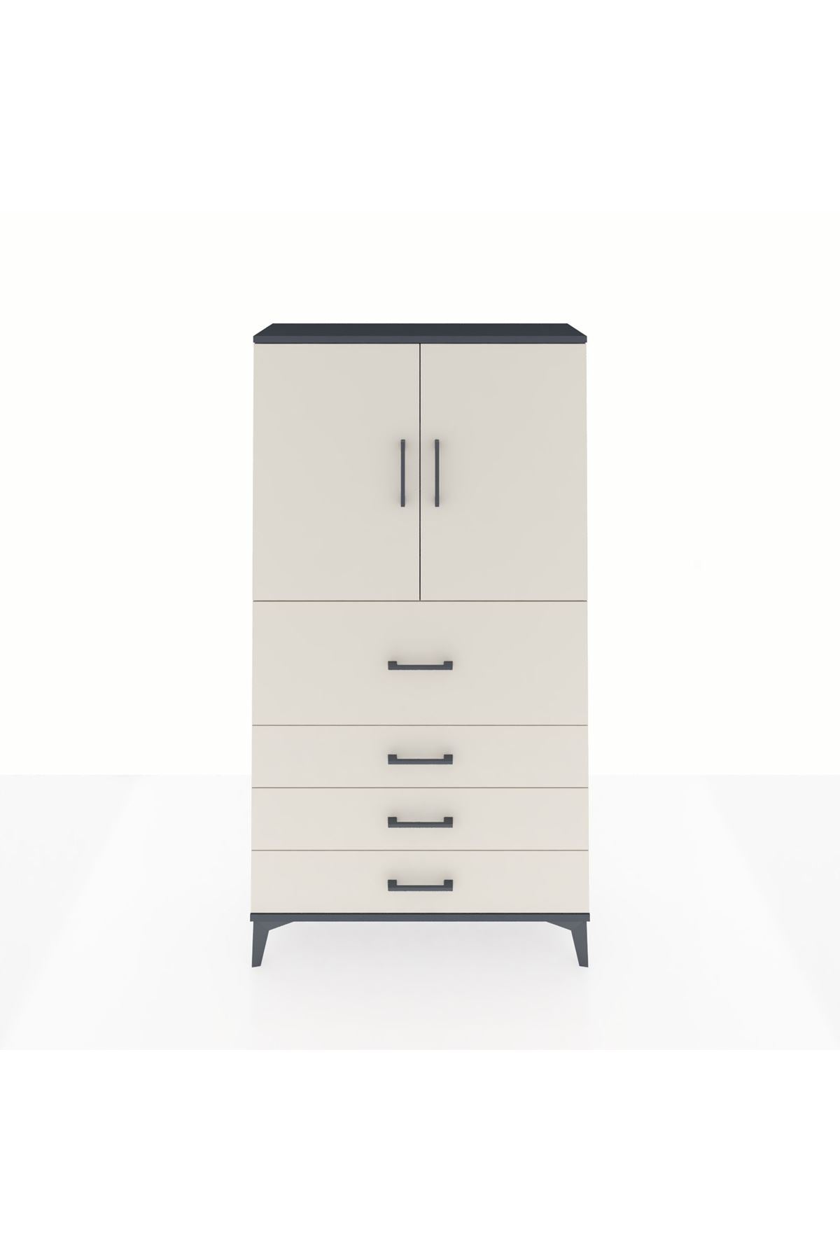 Arges Dolap 3 Raflı 4 Çekmeceli 2 Kapaklı 88x30x163 Antrasit-Aytaşı