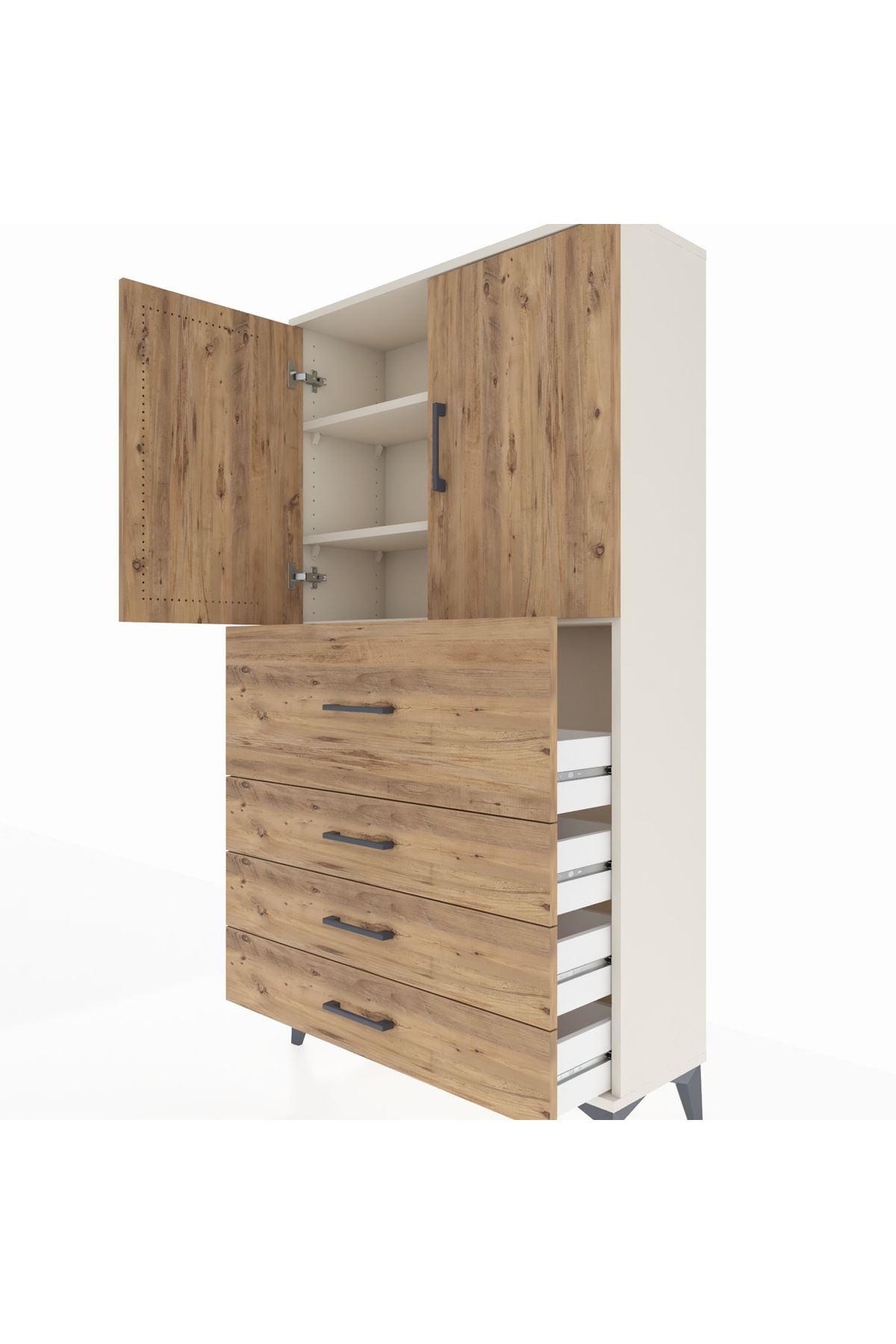 Arges Dolap 3 Raflı 4 Çekmeceli 2 Kapaklı 88x30x163 Aytaşı-Çam