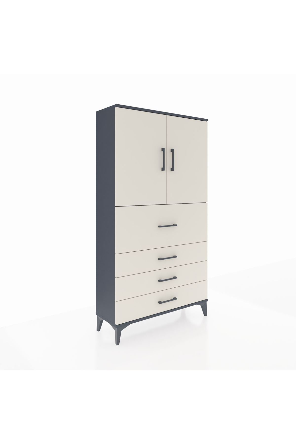 Arges Dolap 3 Raflı 4 Çekmeceli 2 Kapaklı 88x30x163 Antrasit-Aytaşı