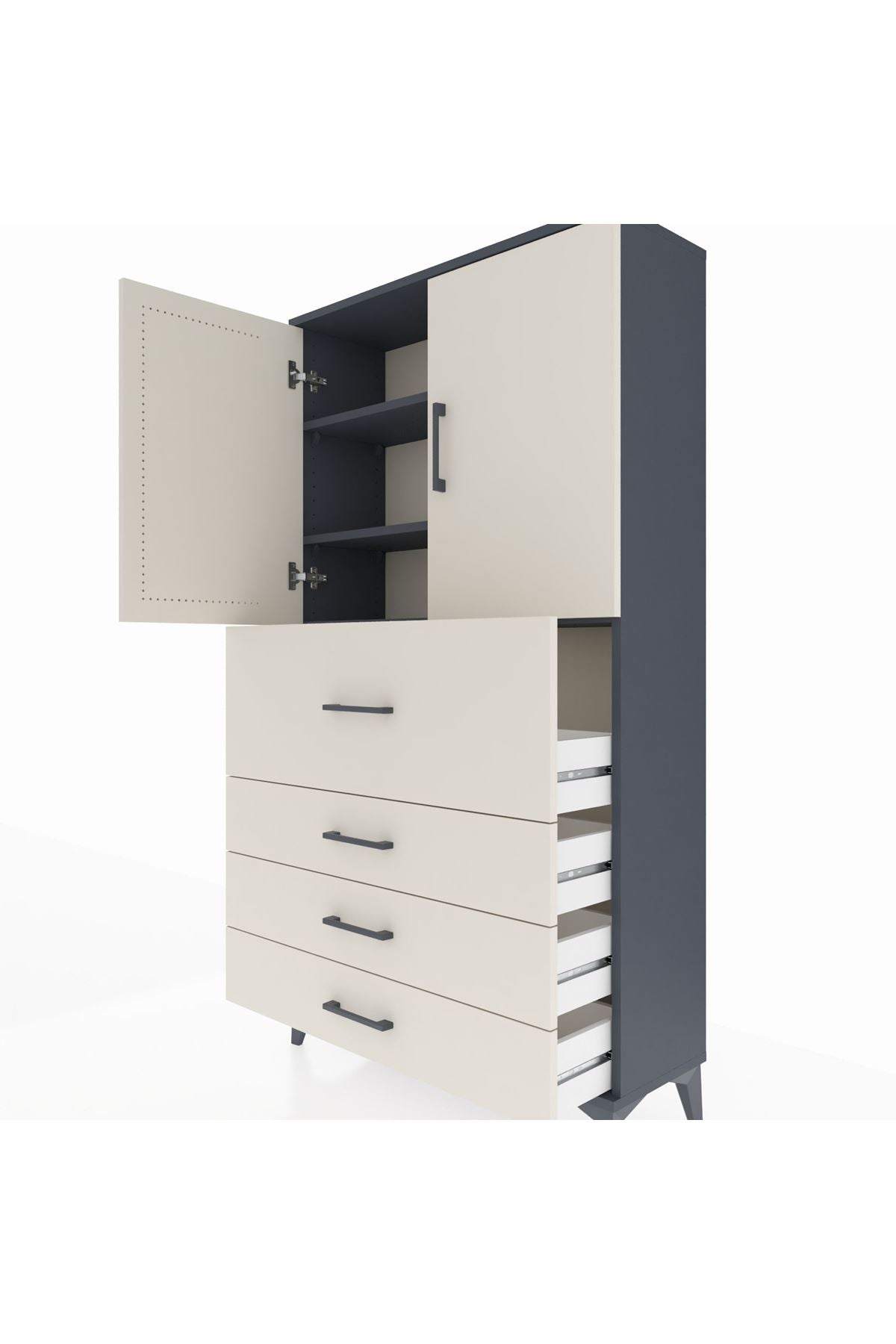 Arges Dolap 3 Raflı 4 Çekmeceli 2 Kapaklı 88x30x163 Antrasit-Aytaşı