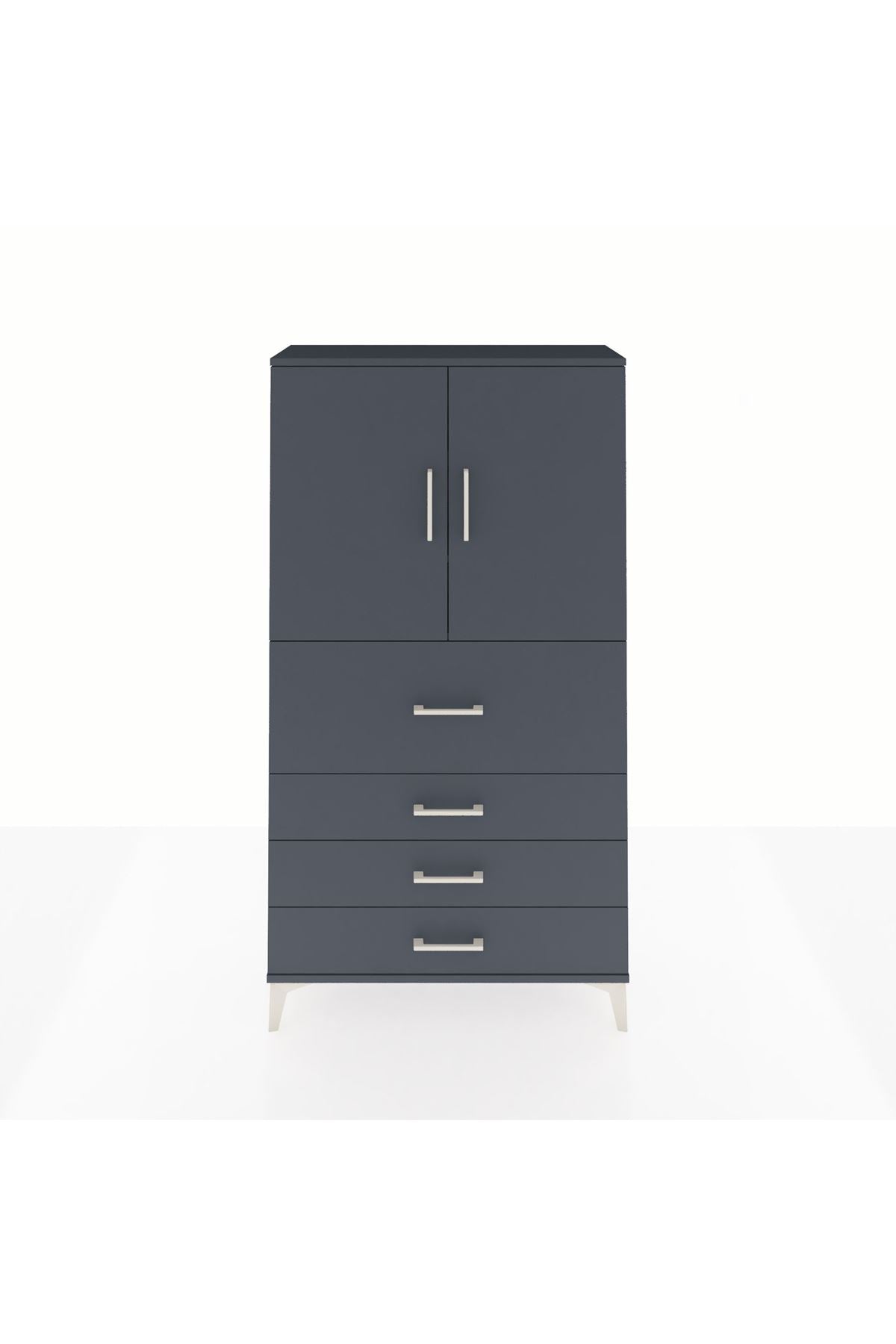 Arges Dolap 3 Raflı 4 Çekmeceli 2 Kapaklı 88x30x163 Antrasit-Antrasit