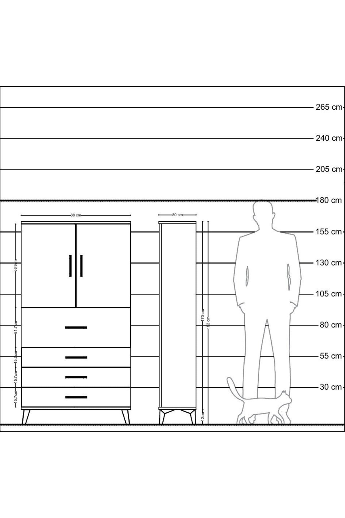 Arges Dolap 3 Raflı 4 Çekmeceli 2 Kapaklı 88x30x163 Antrasit-Aytaşı
