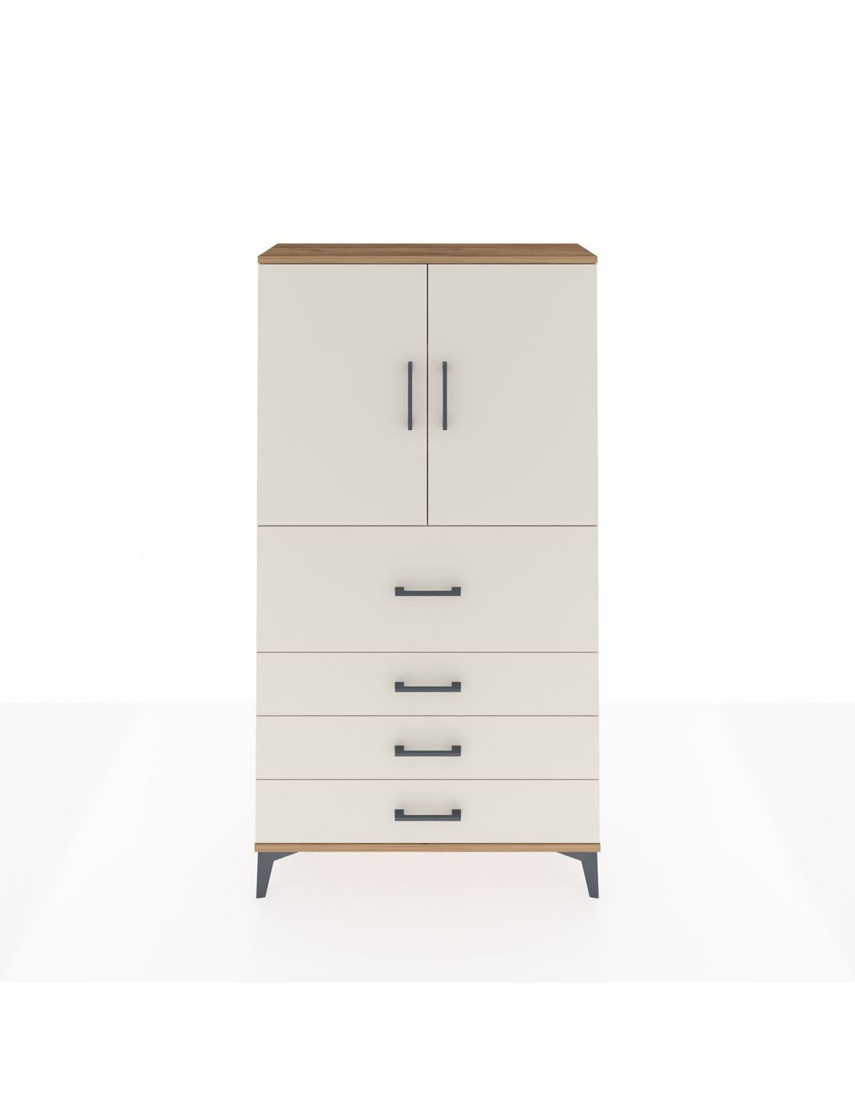 Arges Dolap 3 Raflı 4 Çekmeceli 2 Kapaklı 88x30x163 Çam-Aytaşı