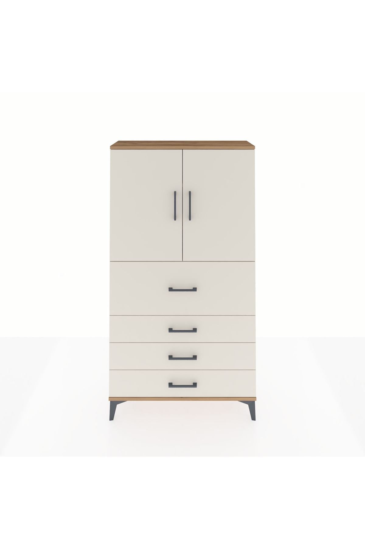 Arges Dolap 3 Raflı 4 Çekmeceli 2 Kapaklı 88x30x163 Çam-Aytaşı