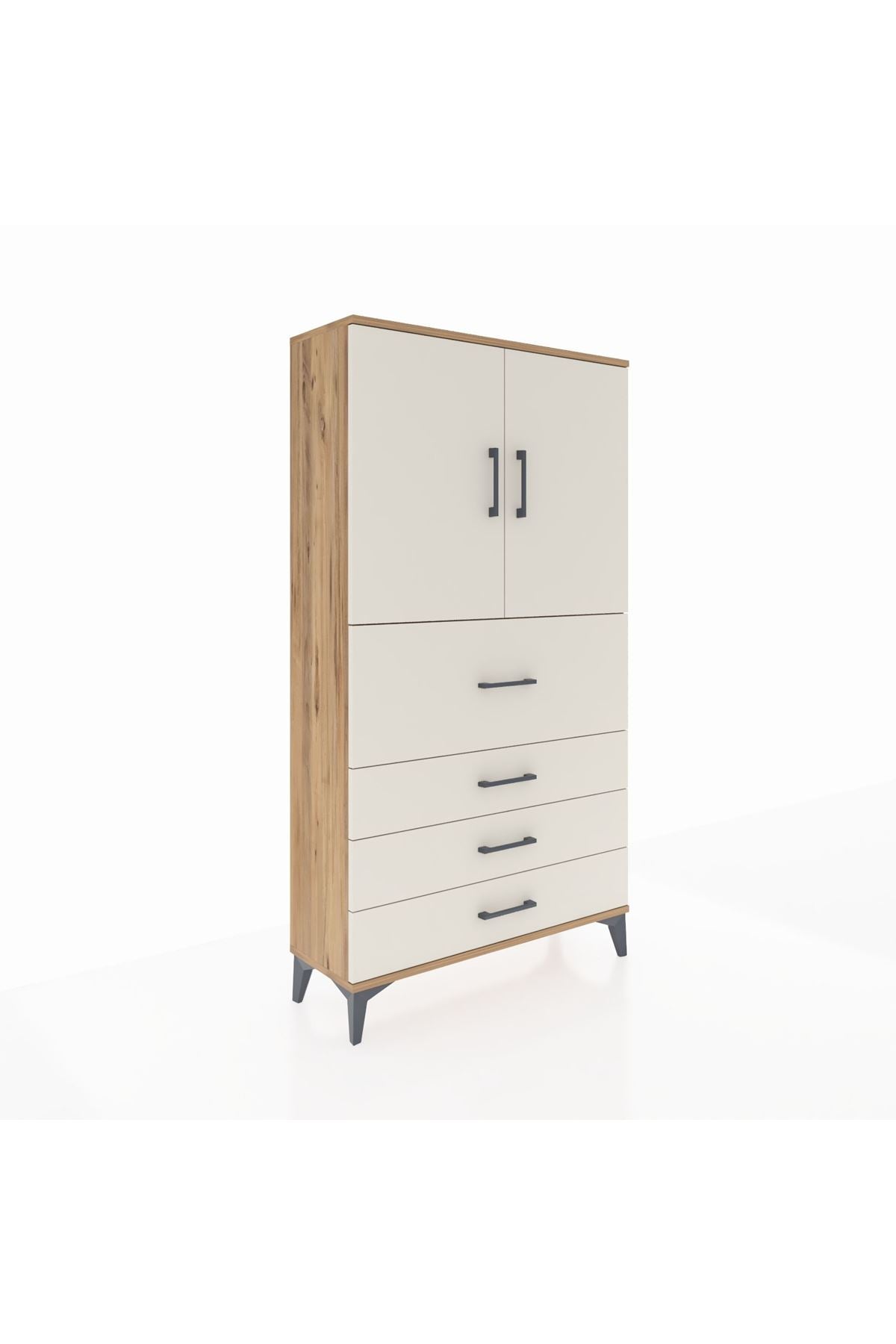 Arges Dolap 3 Raflı 4 Çekmeceli 2 Kapaklı 88x30x163 Çam-Aytaşı