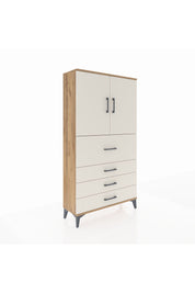 Arges Dolap 3 Raflı 4 Çekmeceli 2 Kapaklı 88x30x163 Çam-Aytaşı