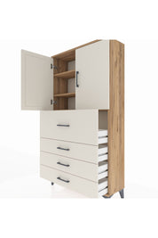 Arges Dolap 3 Raflı 4 Çekmeceli 2 Kapaklı 88x30x163 Çam-Aytaşı