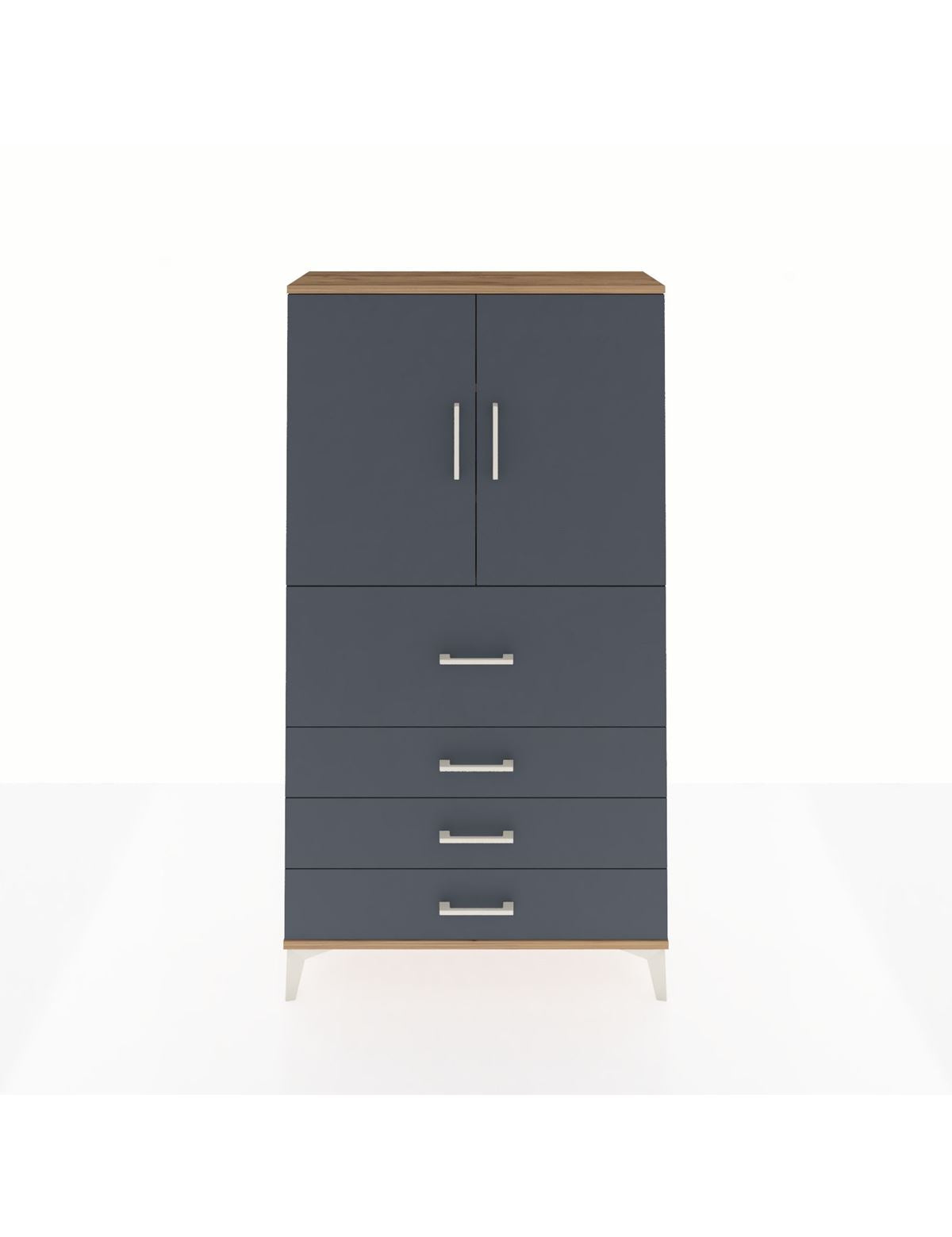 Arges Dolap 3 Raflı 4 Çekmeceli 2 Kapaklı 88x30x163 Çam-Antrasit