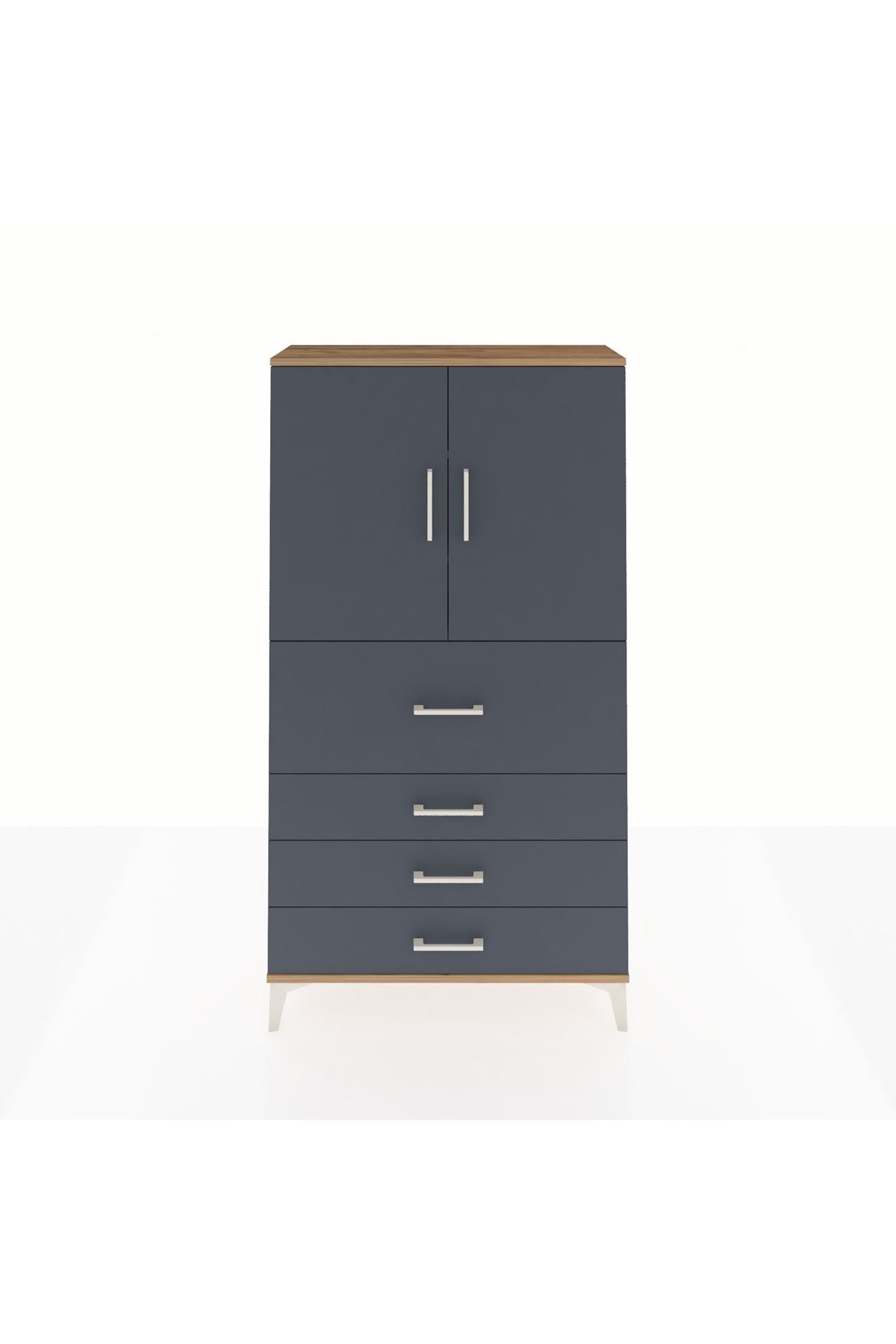 Arges Dolap 3 Raflı 4 Çekmeceli 2 Kapaklı 88x30x163 Çam-Antrasit