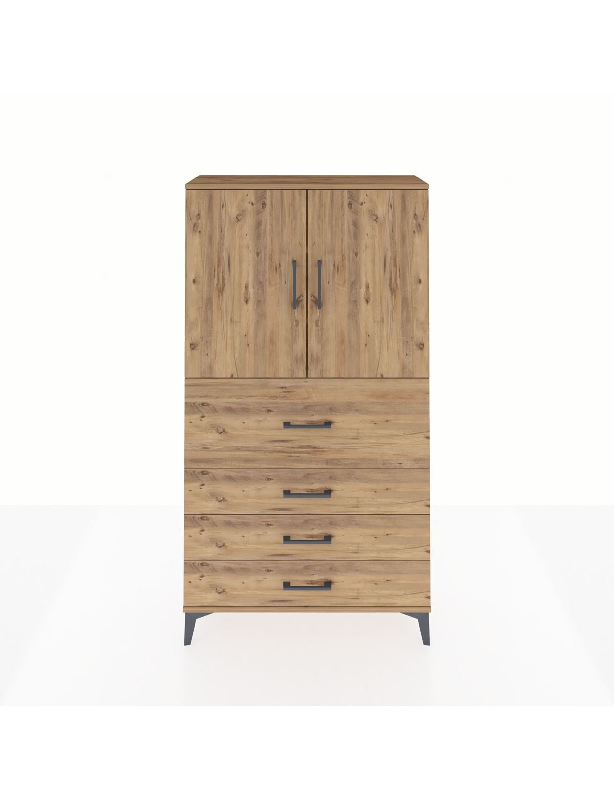 Arges Dolap 3 Raflı 4 Çekmeceli 2 Kapaklı 88x30x163 Çam-Çam